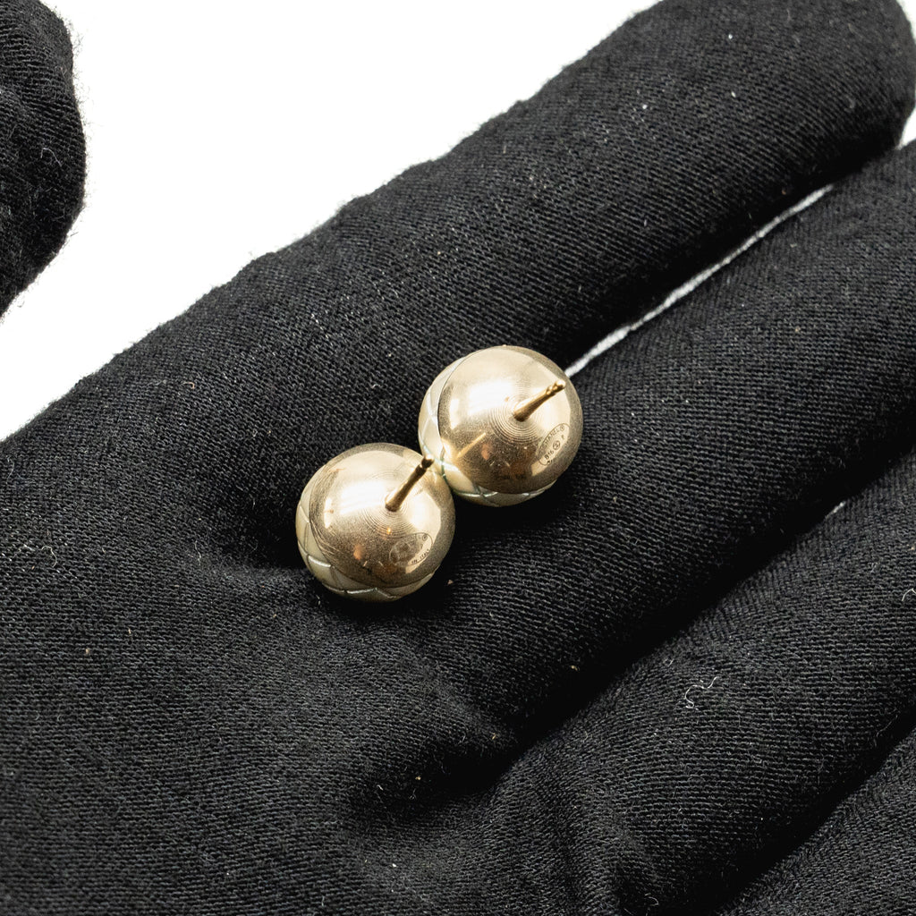 CHANEL COCO MARK QUILTED BUTTON EARRINGS LIGHT GOLD TONE