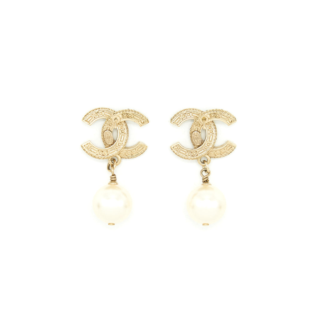 CHANEL CRYSTAL WITH PEARL DROP EARRINGS