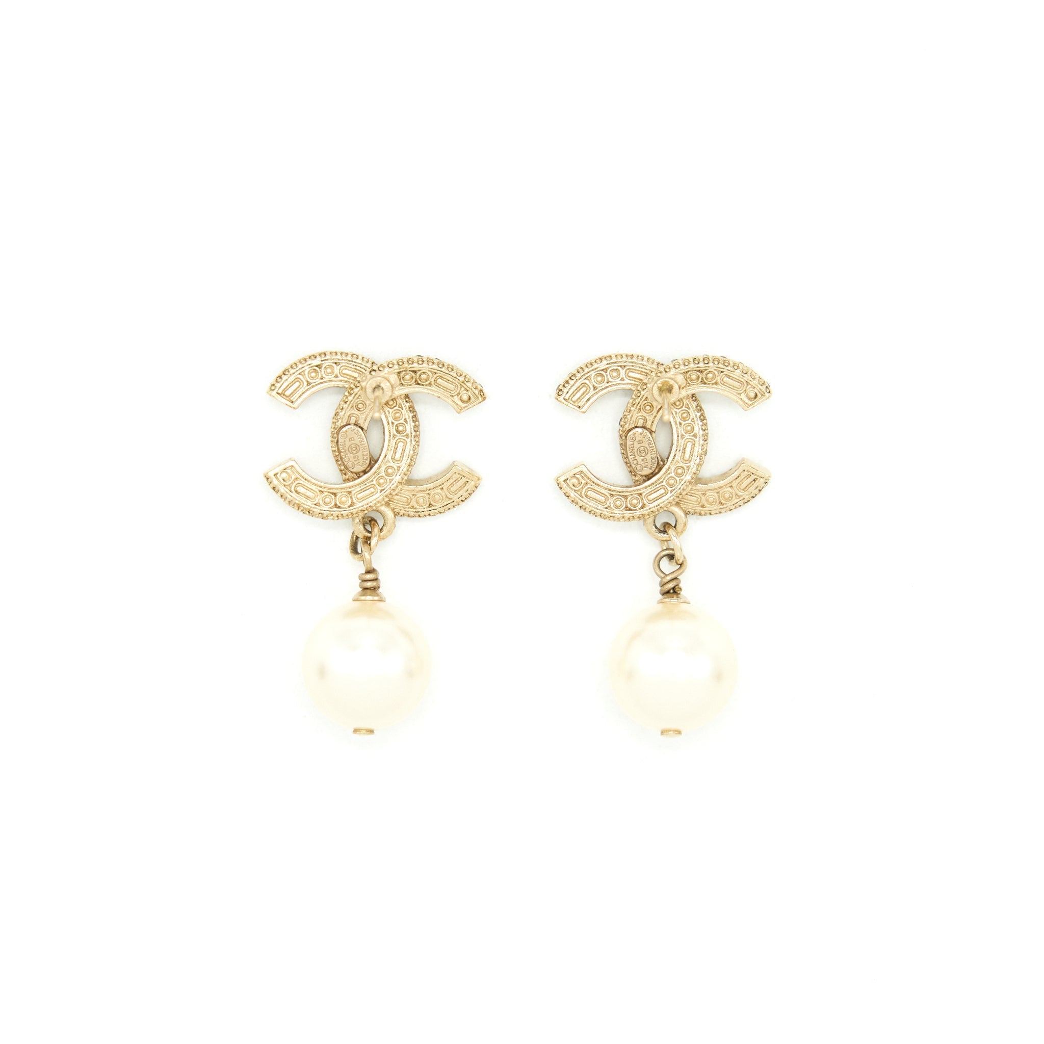 CHANEL CRYSTAL WITH PEARL DROP EARRINGS