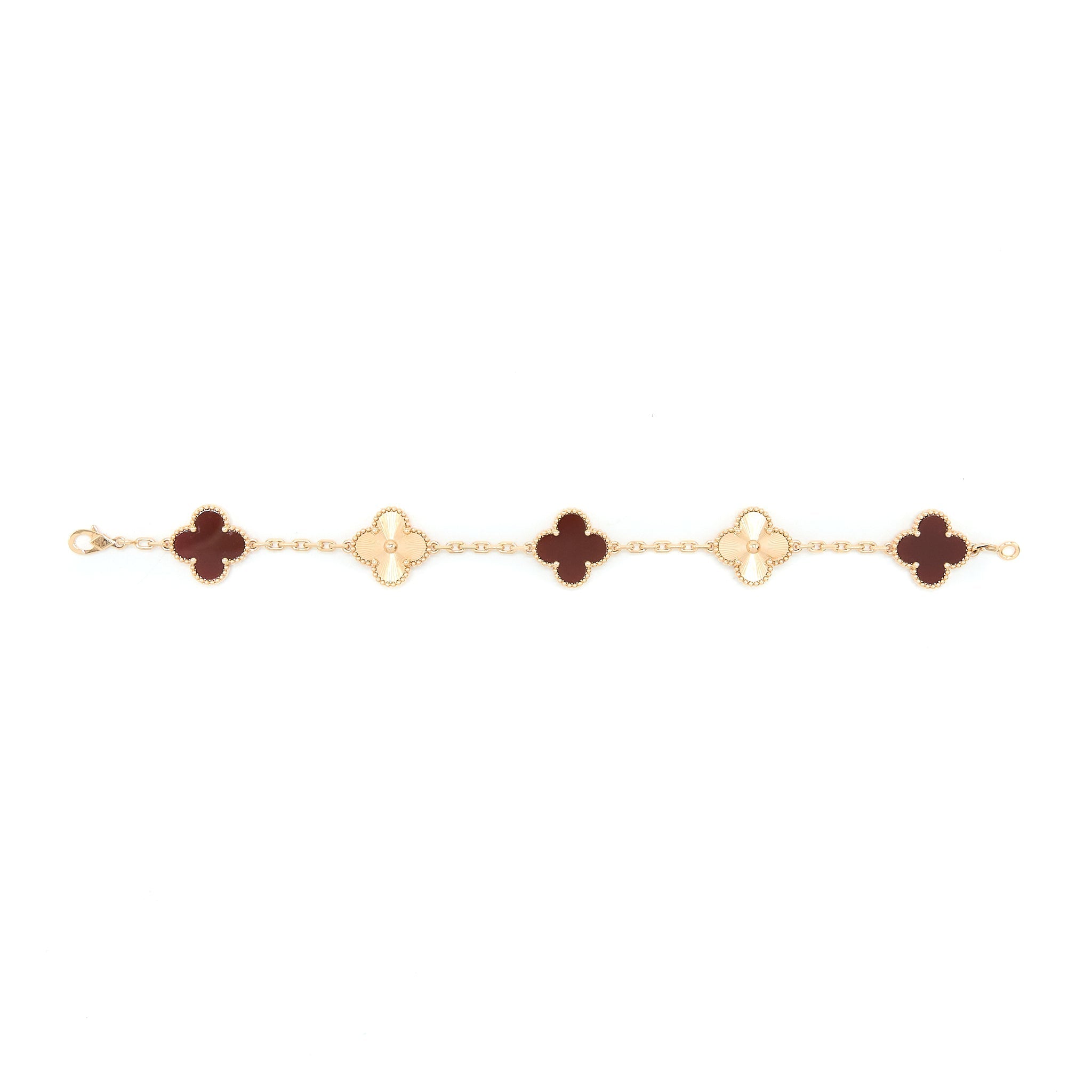 VAN CLEEF & ARPELS VINTAGE ALHAMBRA 5 MOTIFS GUILLOCHE BRACELET CARNELIAN ROSE GOLD