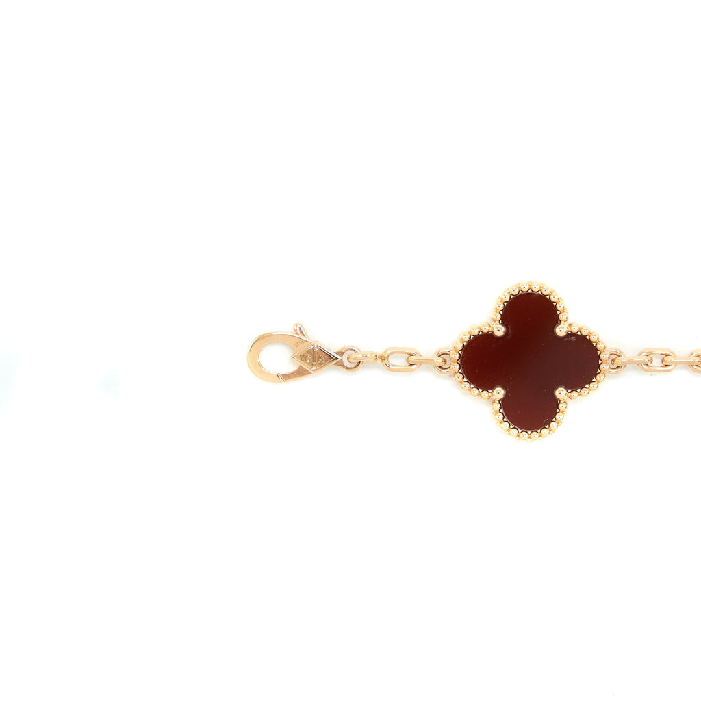 VAN CLEEF & ARPELS VINTAGE ALHAMBRA 5 MOTIFS GUILLOCHE BRACELET CARNELIAN ROSE GOLD