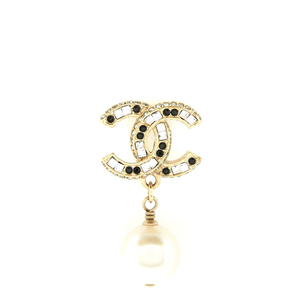 CHANEL CRYSTAL WITH PEARL DROP EARRINGS