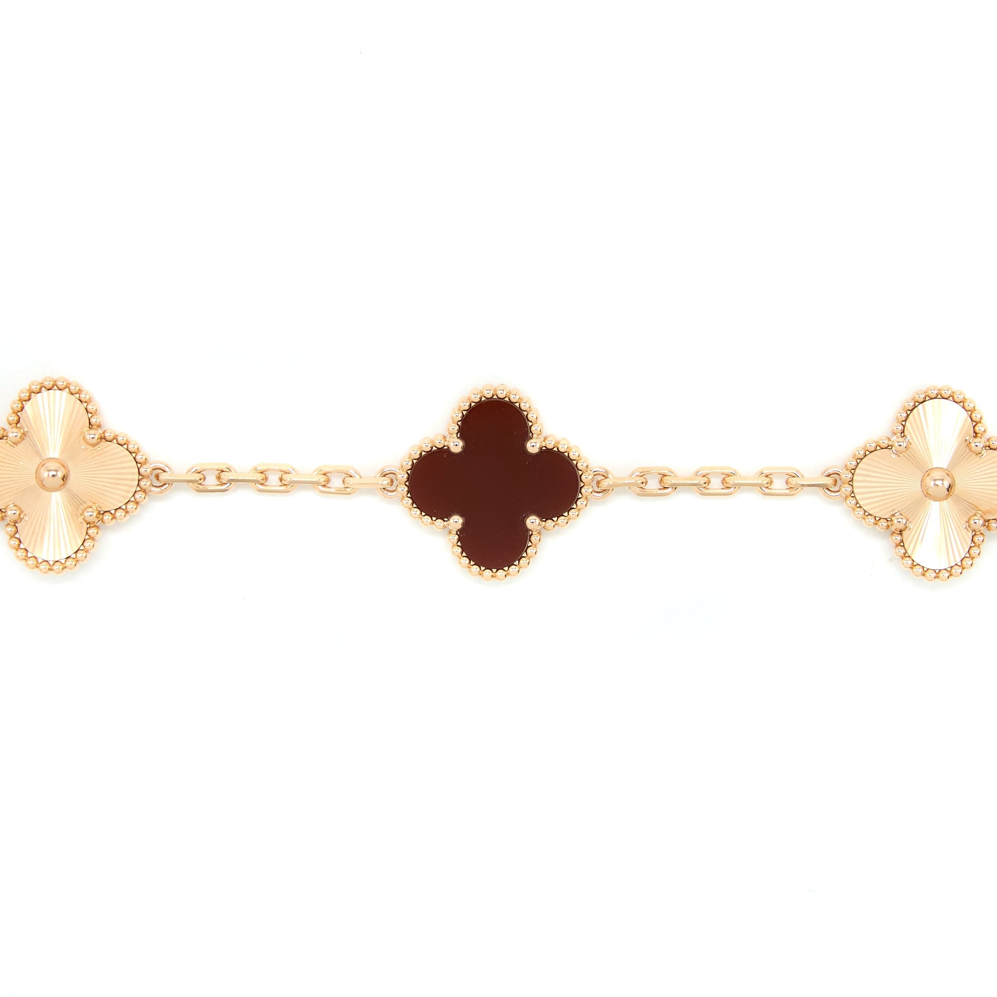 VAN CLEEF & ARPELS VINTAGE ALHAMBRA 5 MOTIFS GUILLOCHE BRACELET CARNELIAN ROSE GOLD