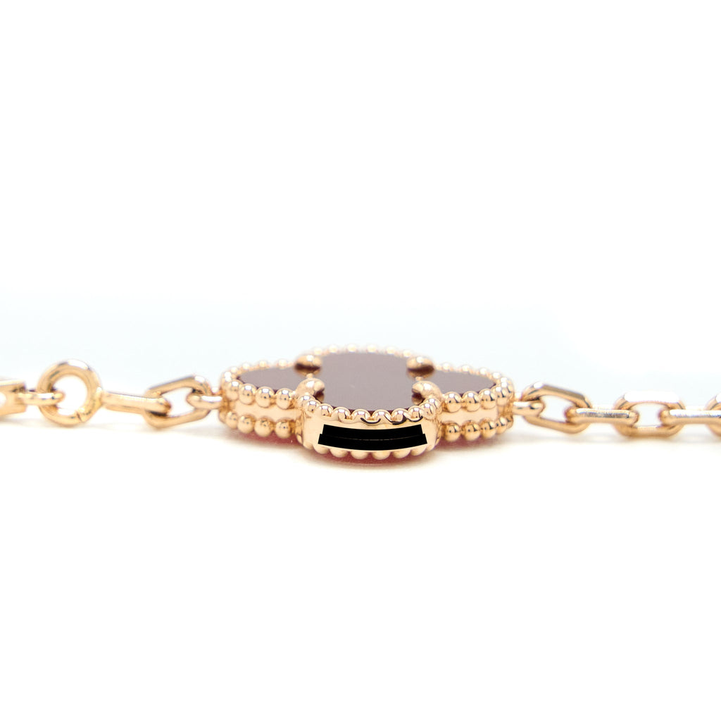 VAN CLEEF & ARPELS VINTAGE ALHAMBRA 5 MOTIFS GUILLOCHE BRACELET CARNELIAN ROSE GOLD