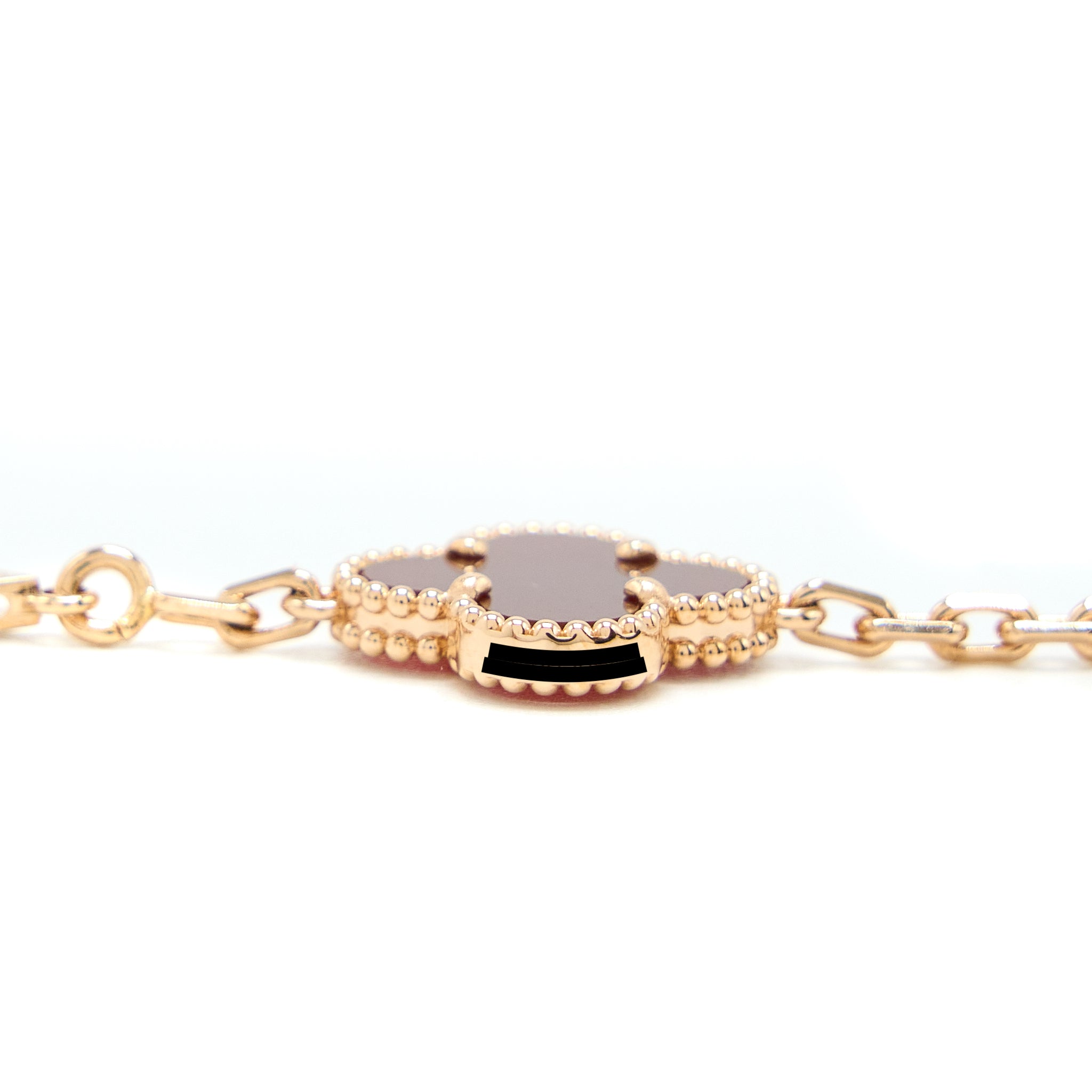 VAN CLEEF & ARPELS VINTAGE ALHAMBRA 5 MOTIFS GUILLOCHE BRACELET CARNELIAN ROSE GOLD