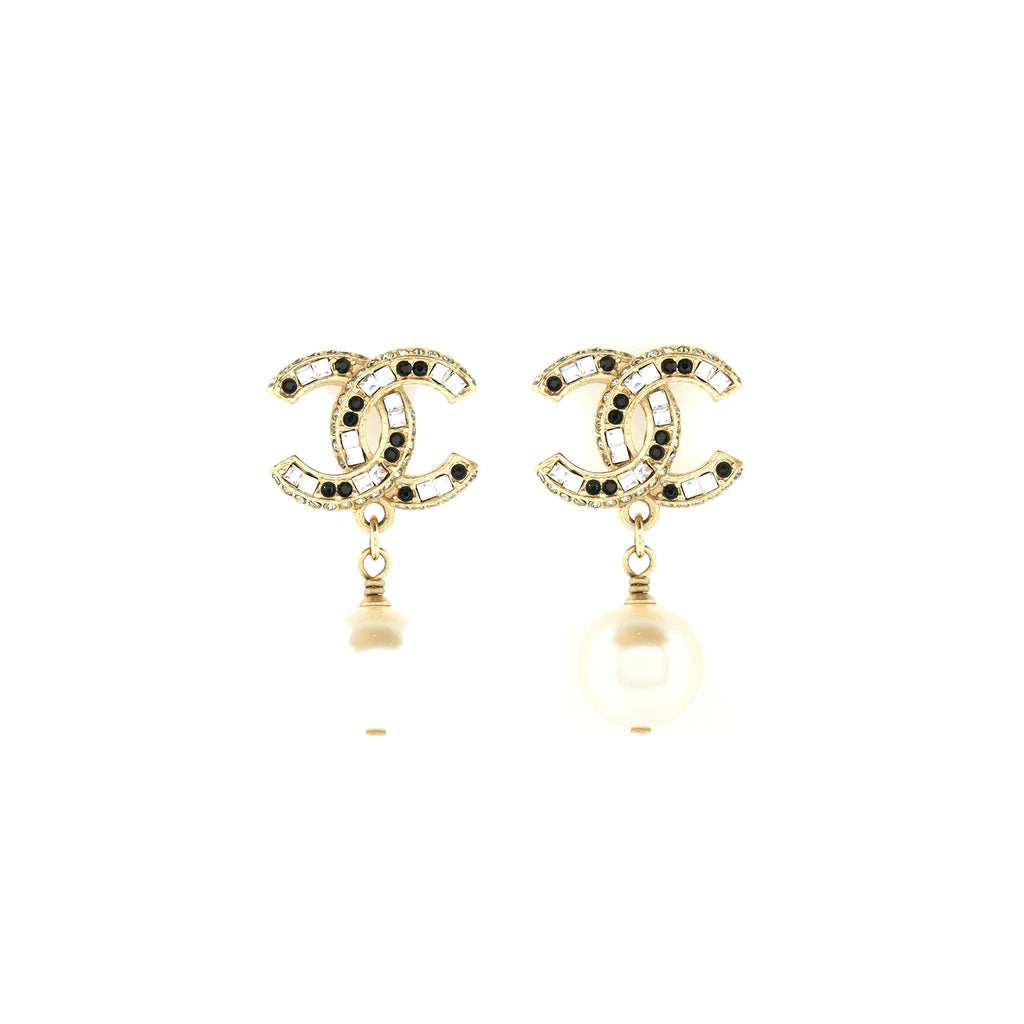 CHANEL CRYSTAL WITH PEARL DROP EARRINGS