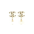 CHANEL CRYSTAL WITH PEARL DROP EARRINGS
