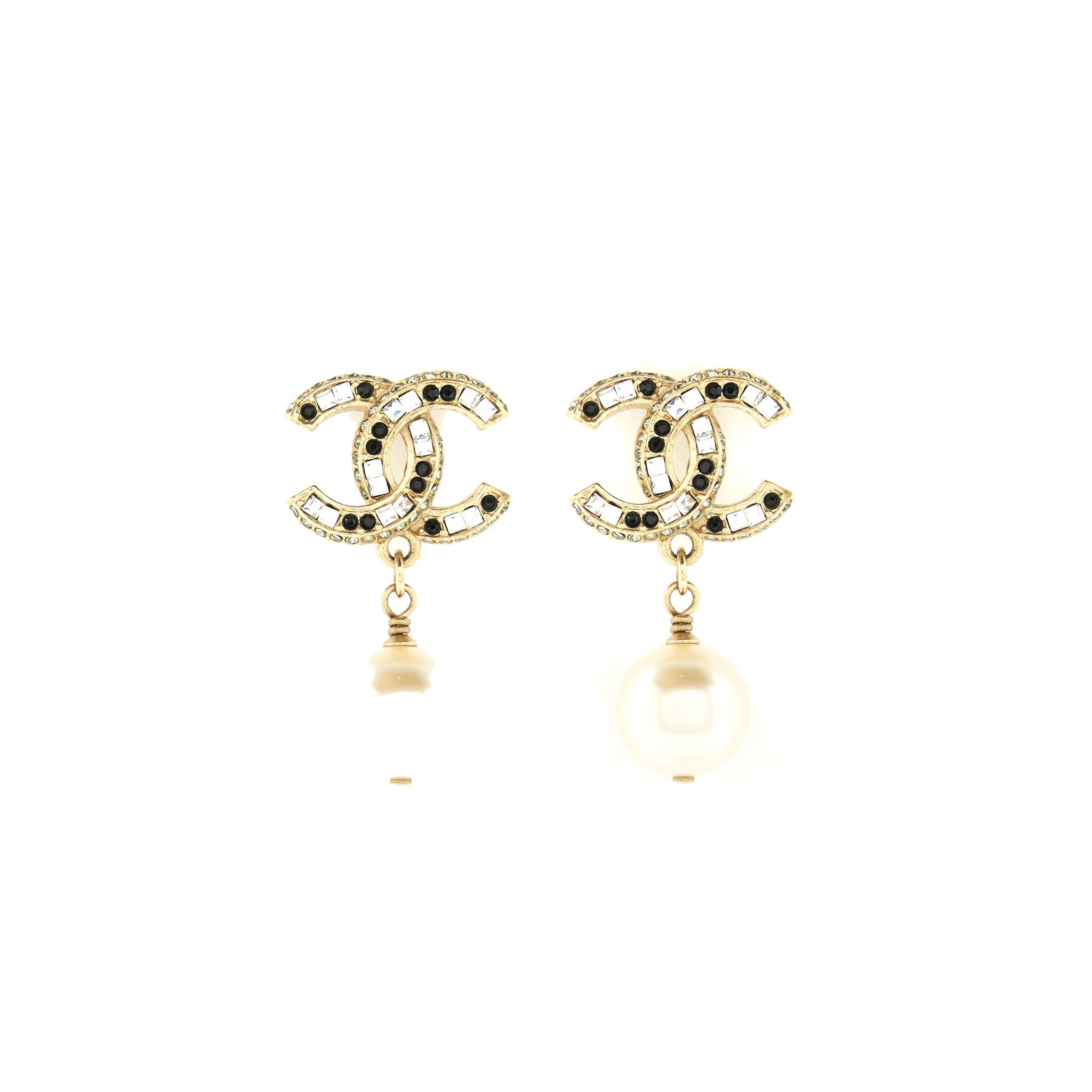 CHANEL CRYSTAL WITH PEARL DROP EARRINGS