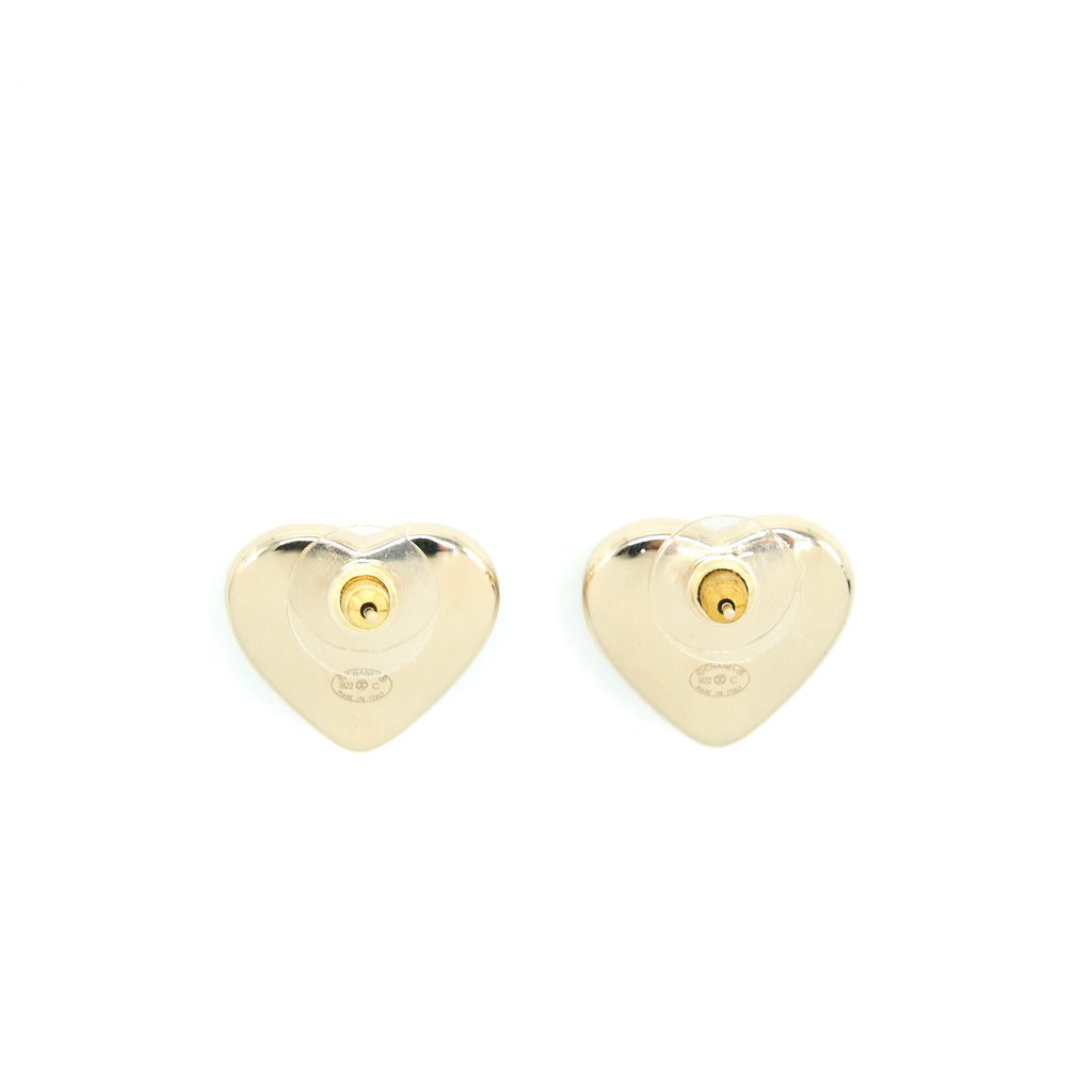 CHANEL HEART CC EARRINGS LIGHT GOLD TONE