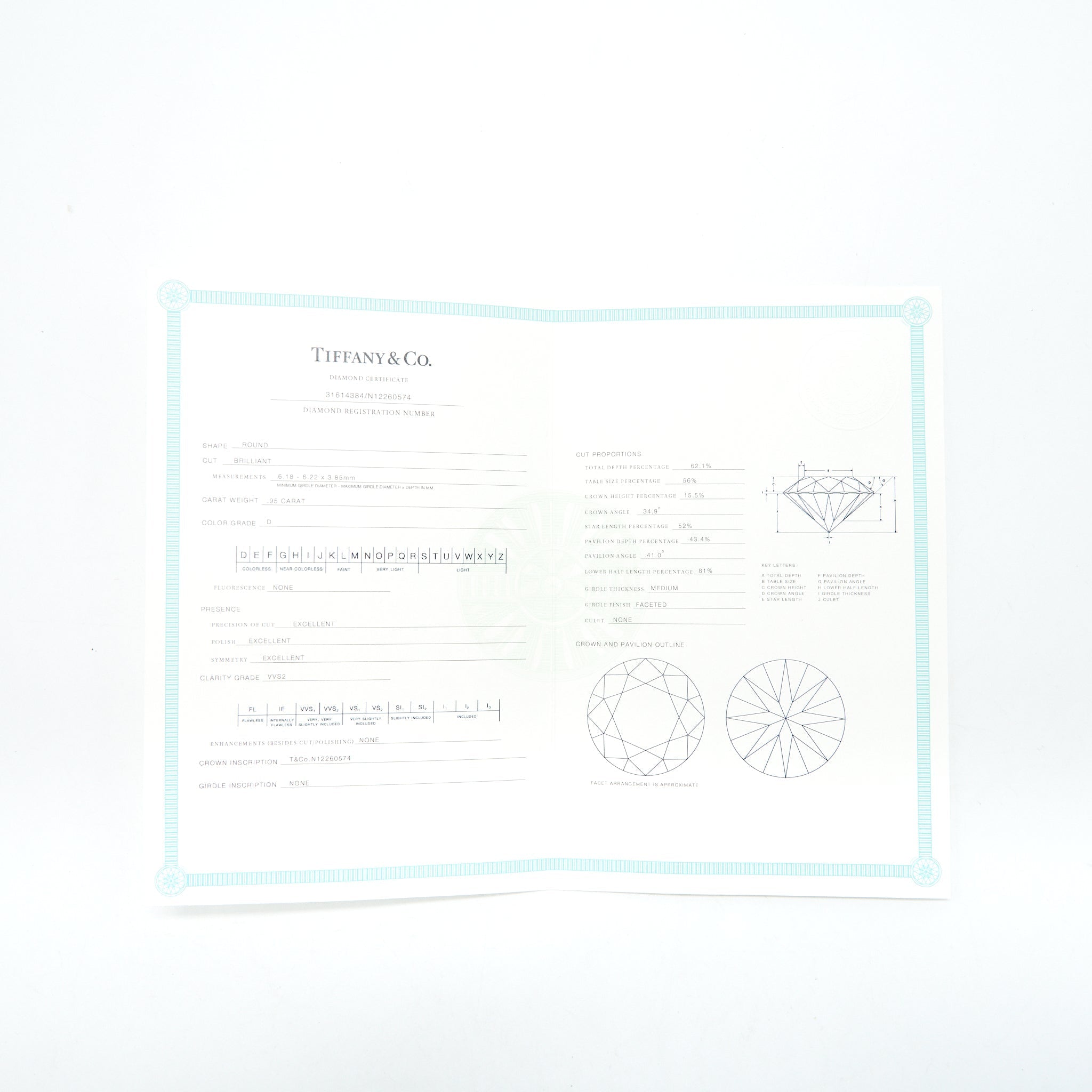 TIFFANY DIAMOND RING 0.95CT D COLOR VVS2