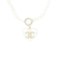 CHANEL CC LOGO HEART NECKLACE PEARL/CRYSTAL LIGHT GOLD TONE