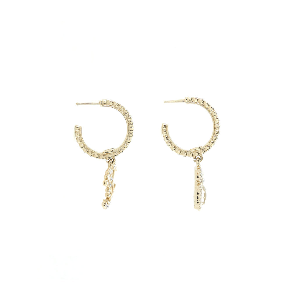 CHANEL 21K PEARL CC AND PERFUME BOTTLE CHARM DROP EARRINGS