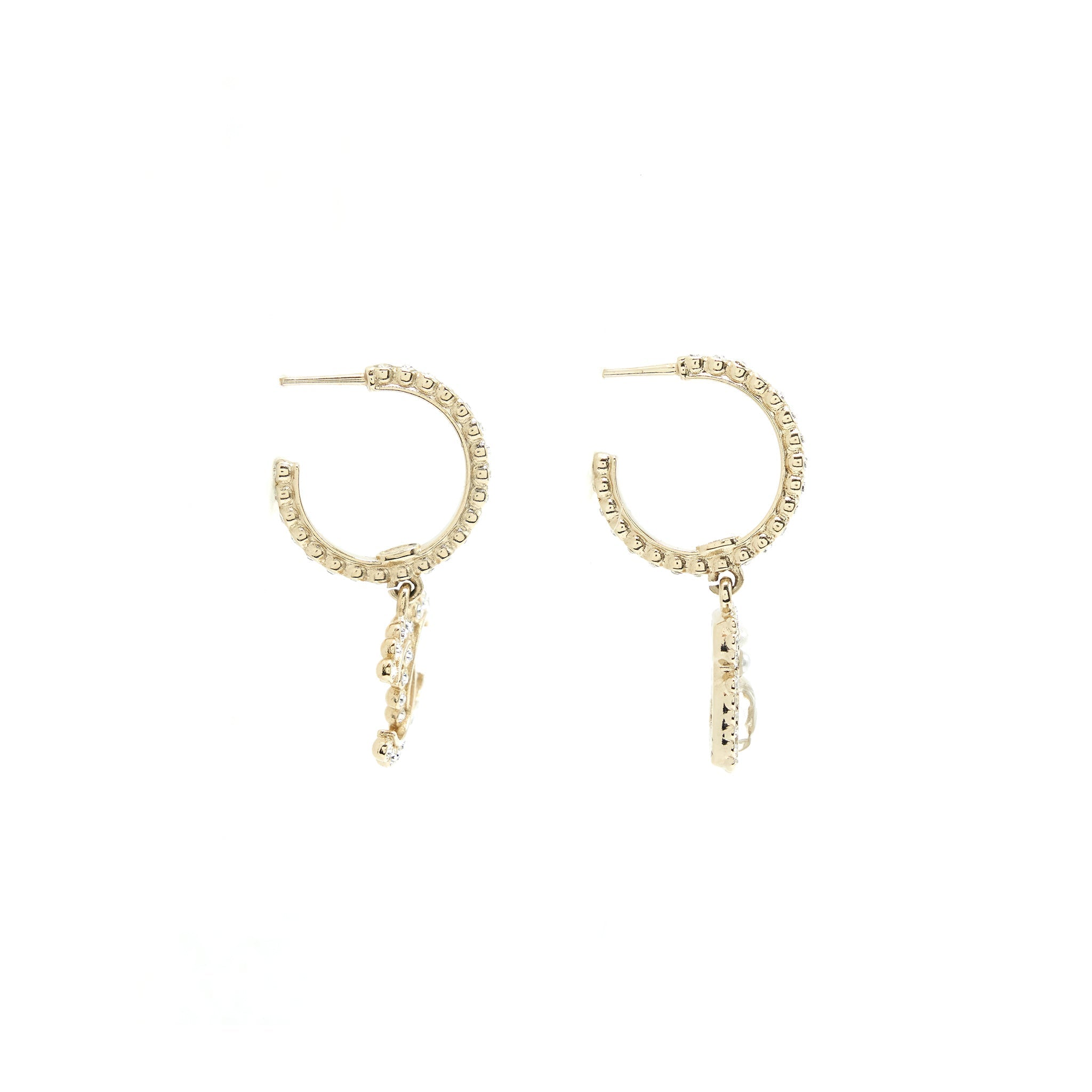 CHANEL 21K PEARL CC AND PERFUME BOTTLE CHARM DROP EARRINGS
