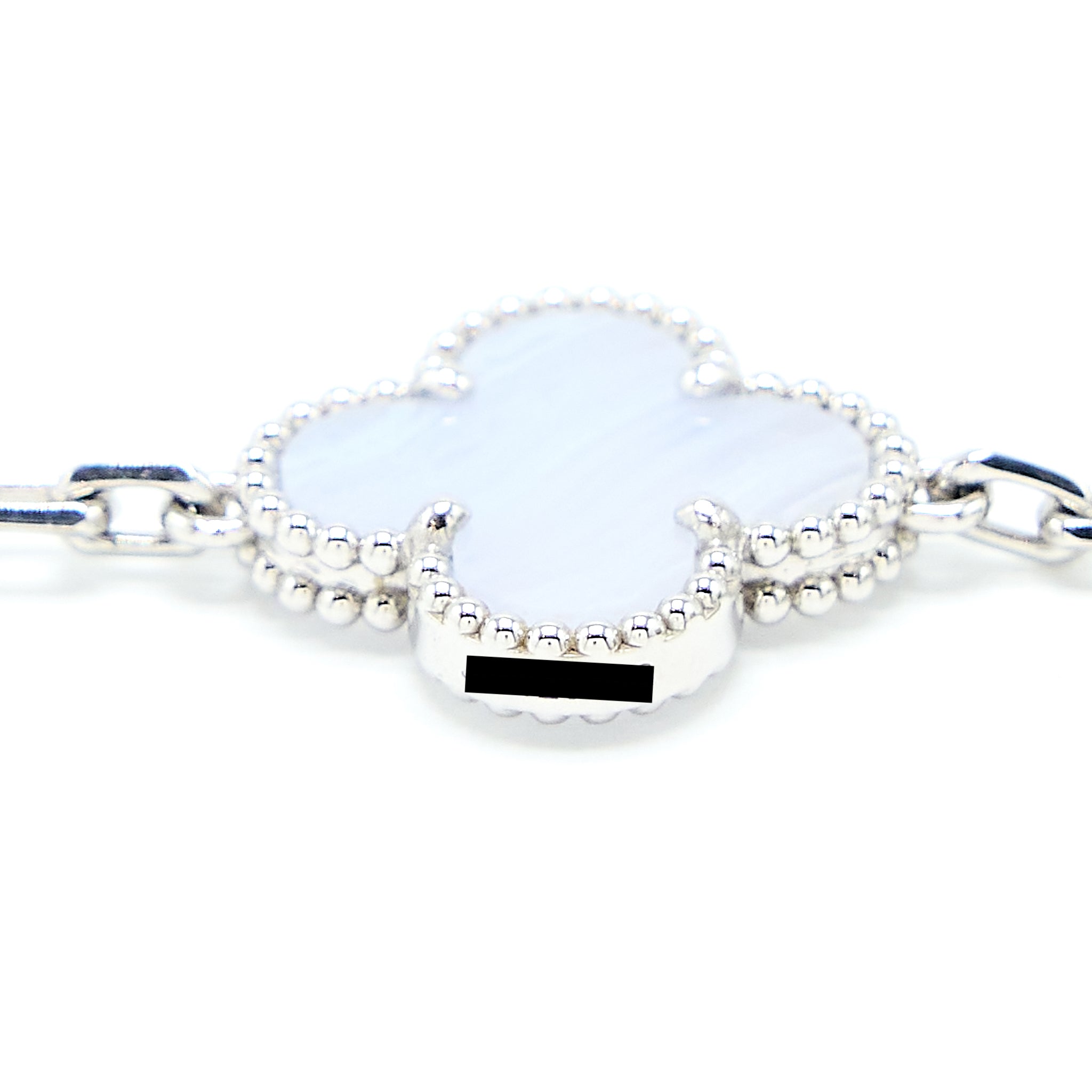 VAN CLEEF&ARPELS VINTAGE ALHAMBRA BRACELET, 5 MOTIFS 18K WHITE GOLD, CHALCEDONY