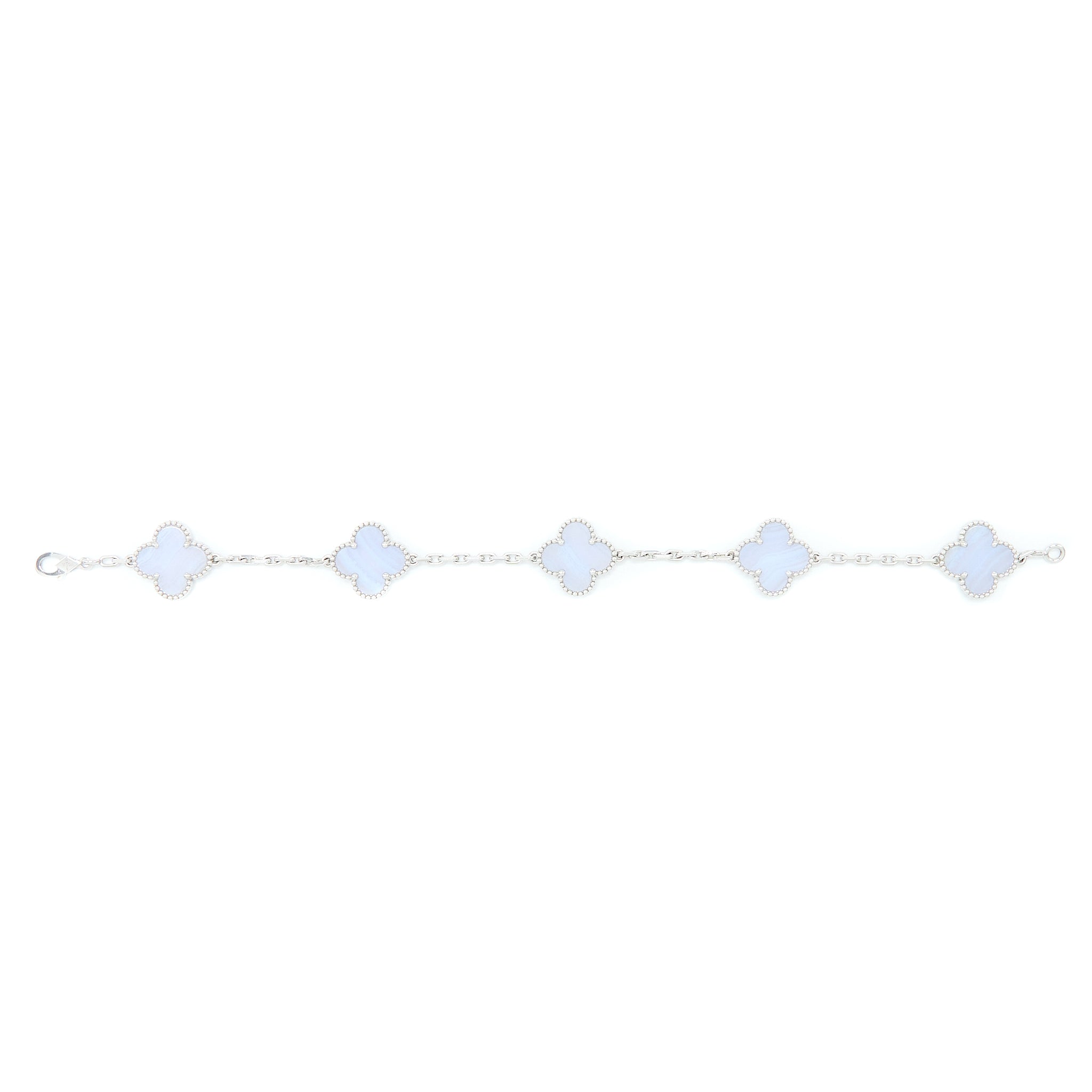 VAN CLEEF&ARPELS VINTAGE ALHAMBRA BRACELET, 5 MOTIFS 18K WHITE GOLD, CHALCEDONY