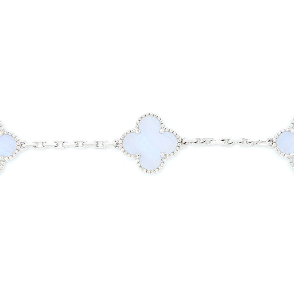 VAN CLEEF&ARPELS VINTAGE ALHAMBRA BRACELET, 5 MOTIFS 18K WHITE GOLD, CHALCEDONY