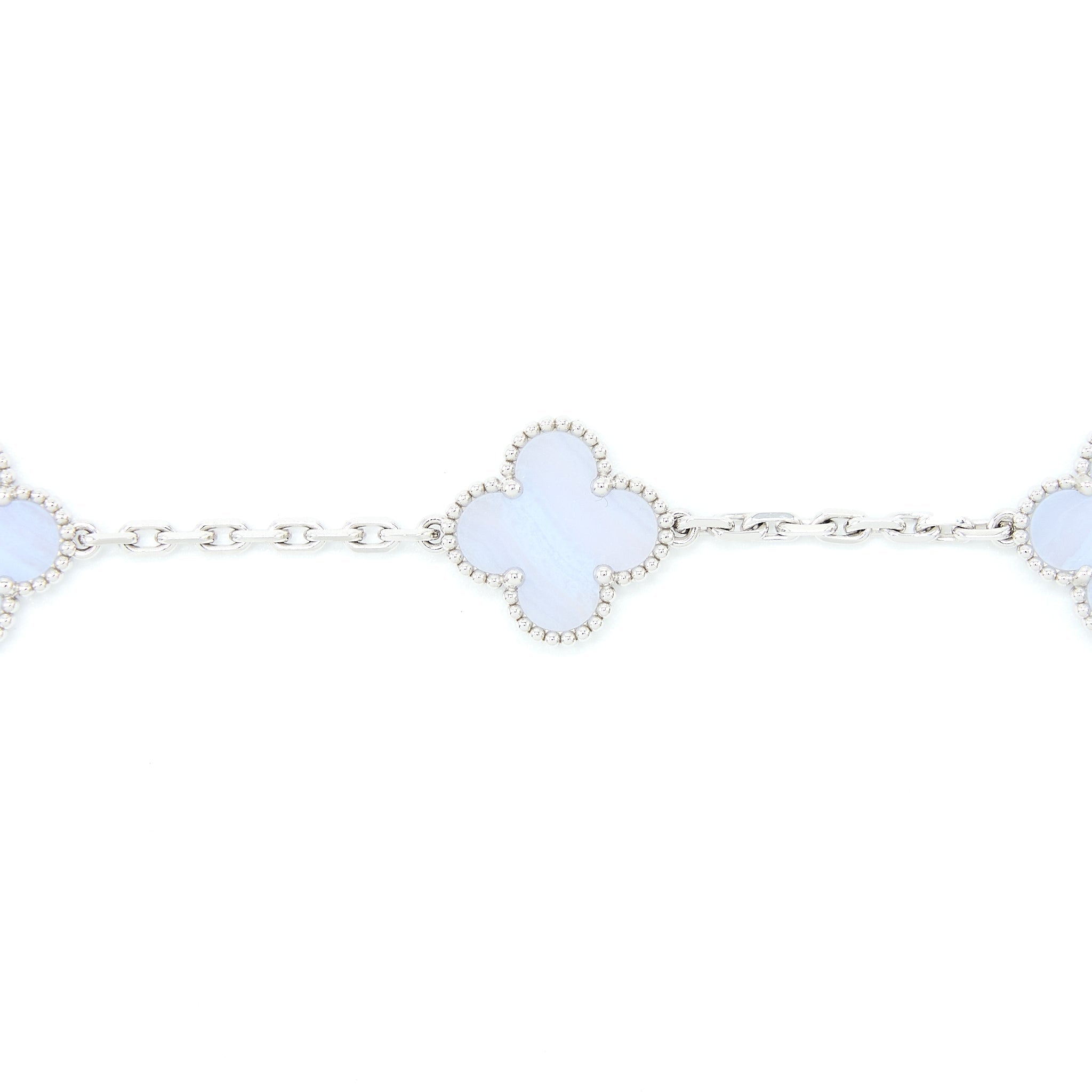 VAN CLEEF&ARPELS VINTAGE ALHAMBRA BRACELET, 5 MOTIFS 18K WHITE GOLD, CHALCEDONY