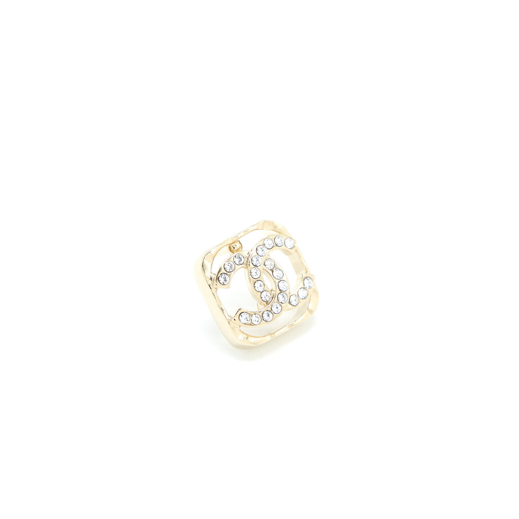 CHANEL SQUARE CC LOGO EARRING CRYSTAL LIGHT GOLD TONE