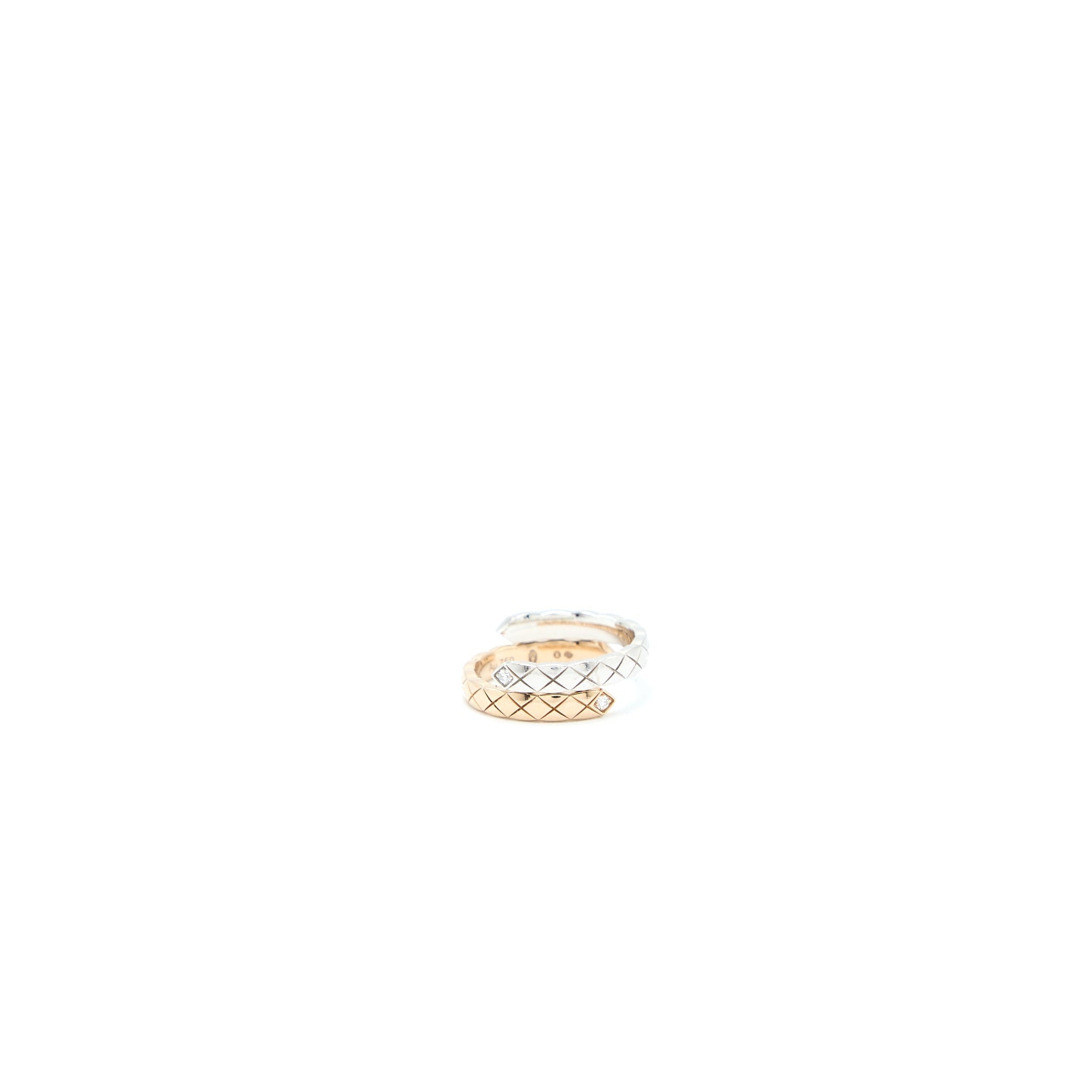 CHANEL COCO CRUSH TOILET MOI RING, SMALL VERSION 18K WHITE GOLD/BEIGE GOLD DIAMONDS