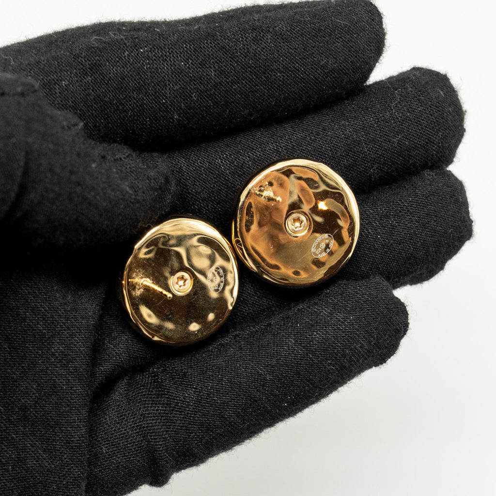 CHANEL CC ROUND STUD EARRINGS PEARL GOLD TONE
