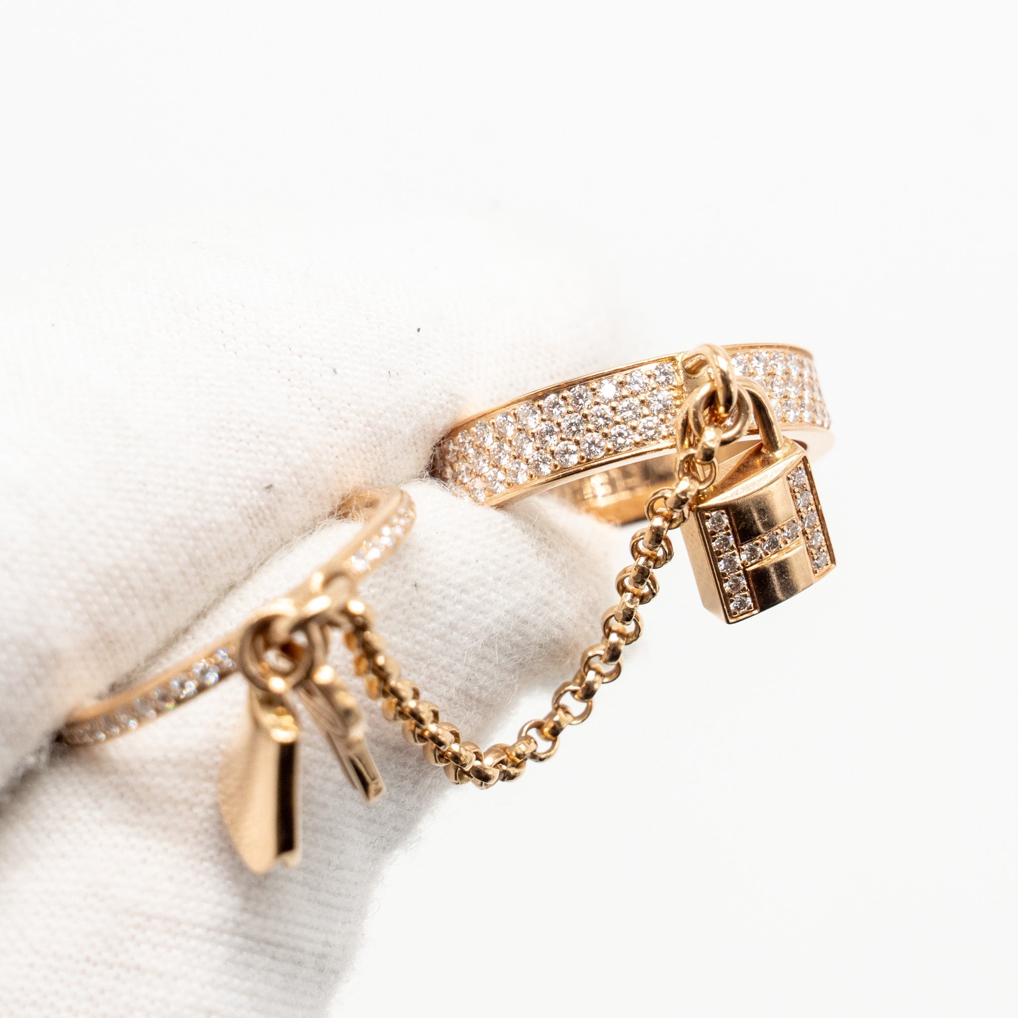 HERMES KELLY CADENAS DOUBLE RING ROSE GOLD DIAMONDS
