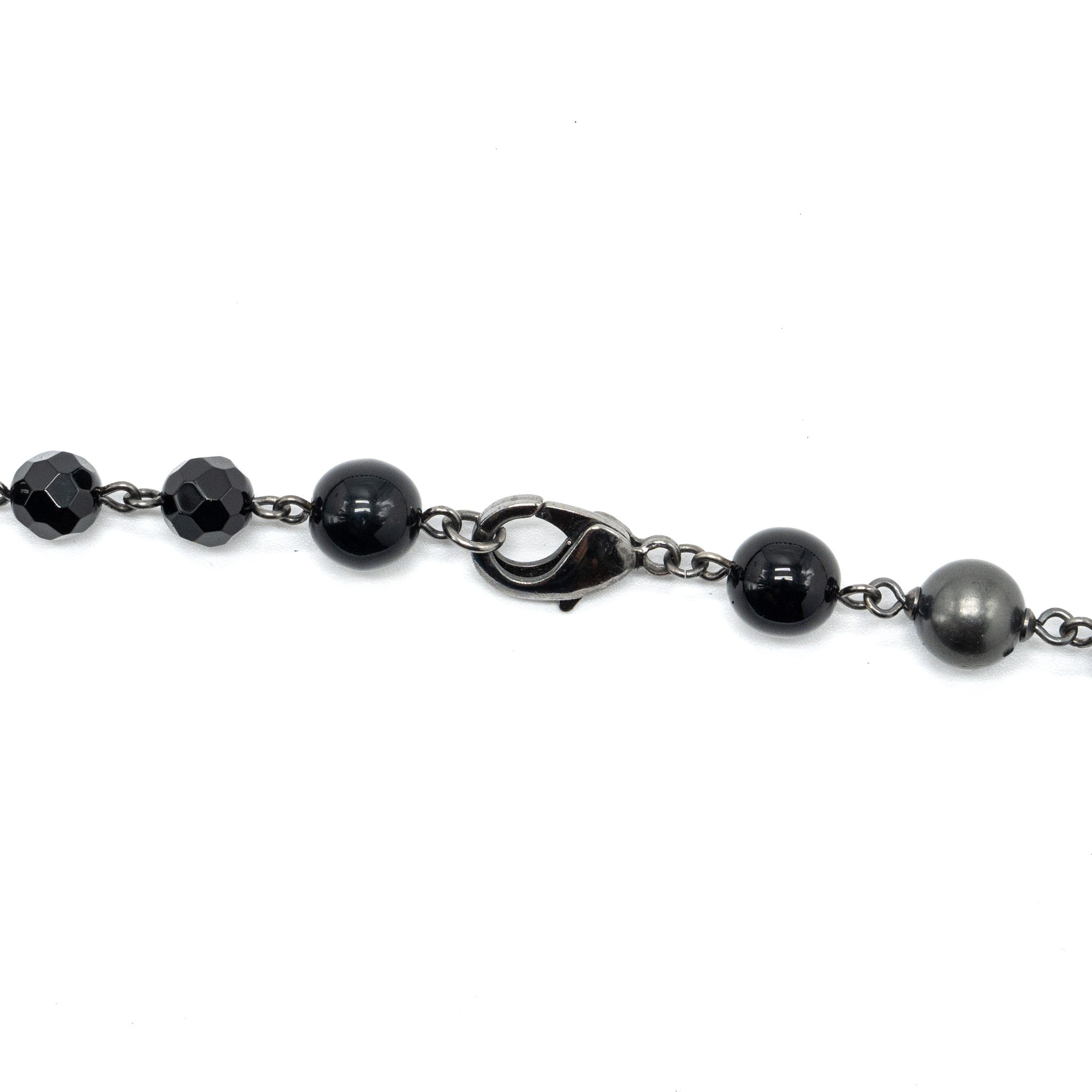 CHANEL CC LOGO LONG NECKLACE WITH PEARL BLACK/GREY