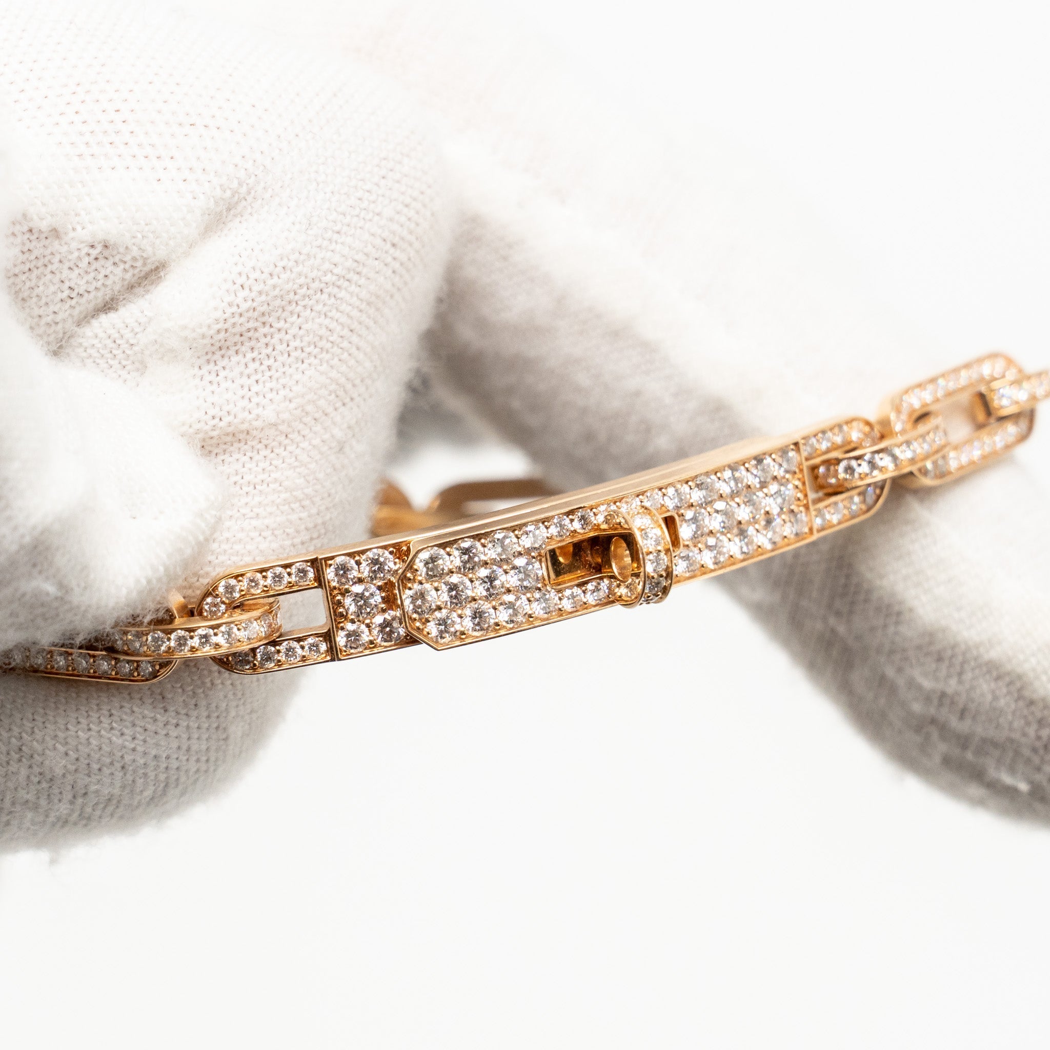 HERMES KELLY CHAINE BRACELET ROSE GOLD DIAMOND PAVED