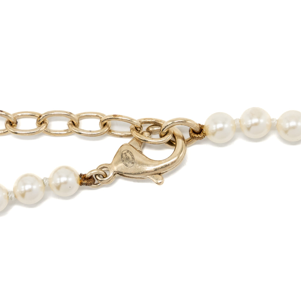 CHANEL PEARL LONG NECKLACE GOLD TONE