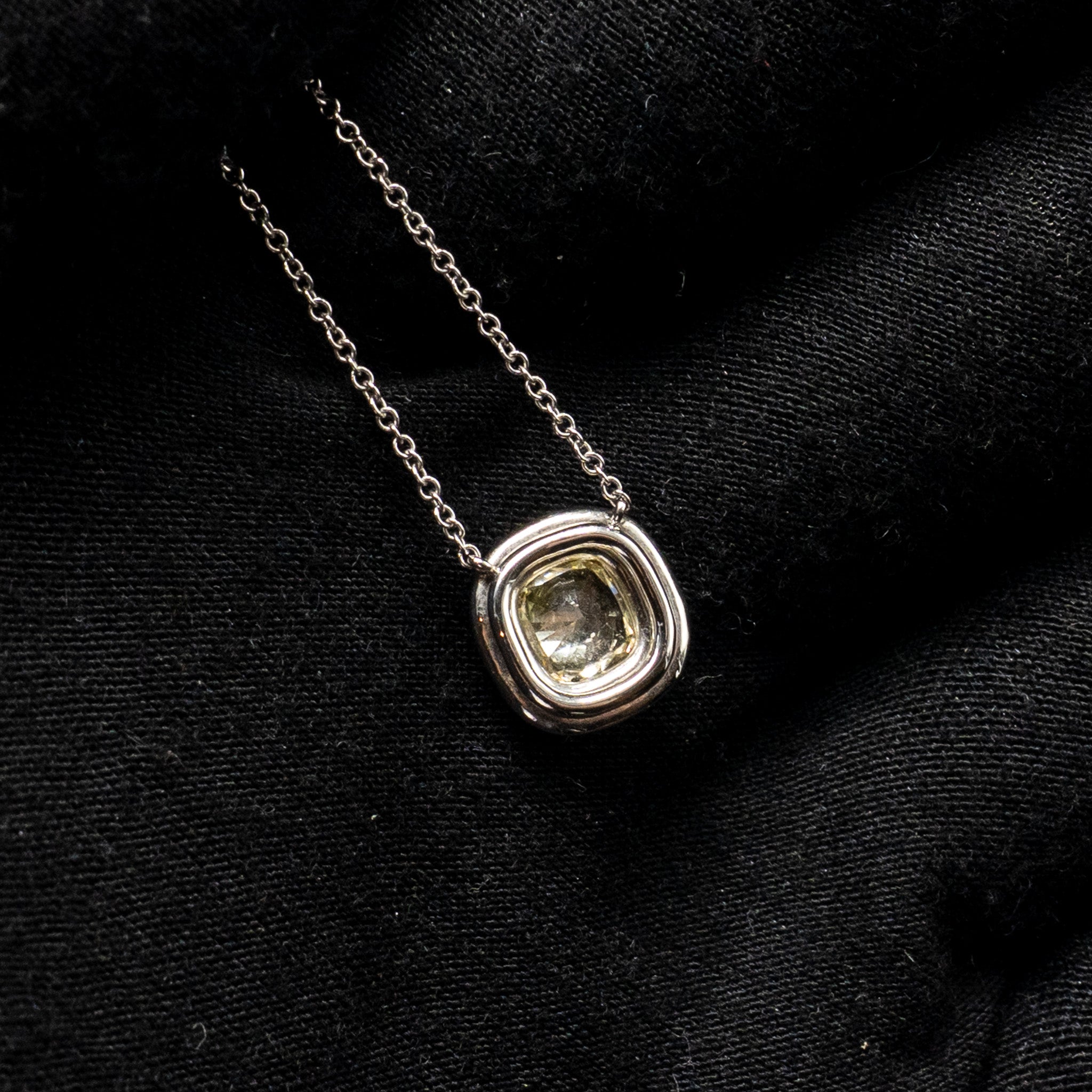 TIFFANY ONE CUSHION DIAMONDS PENDANT PLATINUM/GOLD 0.88CT, FI YELLOW COLOUR VS2