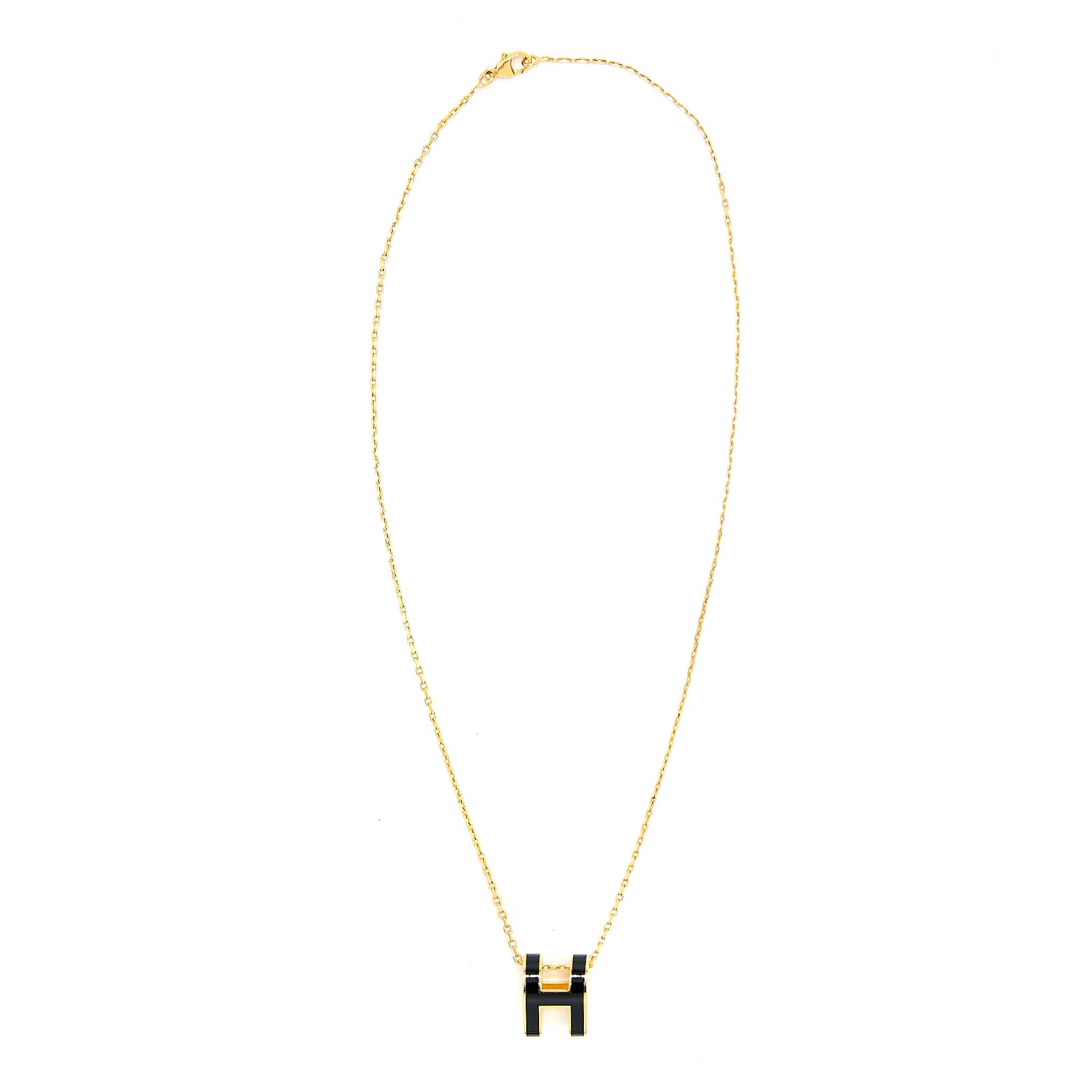 HERMES POP H PENDANT NECKLACE BLACK GOLD TONE