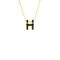 HERMES POP H PENDANT NECKLACE BLACK GOLD TONE