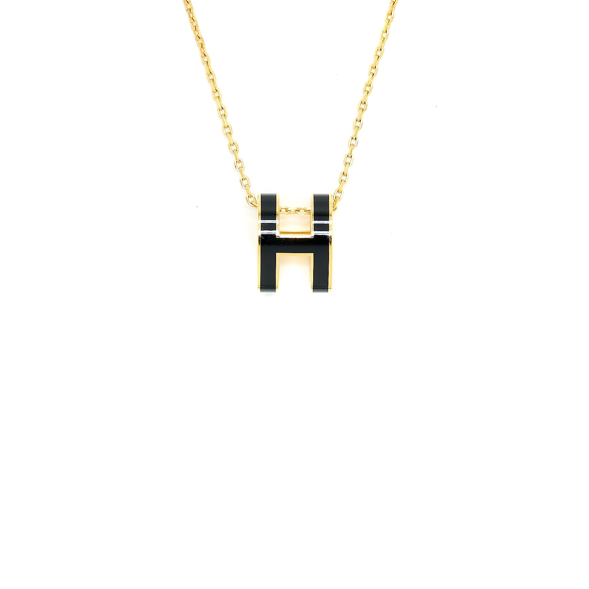 HERMES POP H PENDANT NECKLACE BLACK GOLD TONE