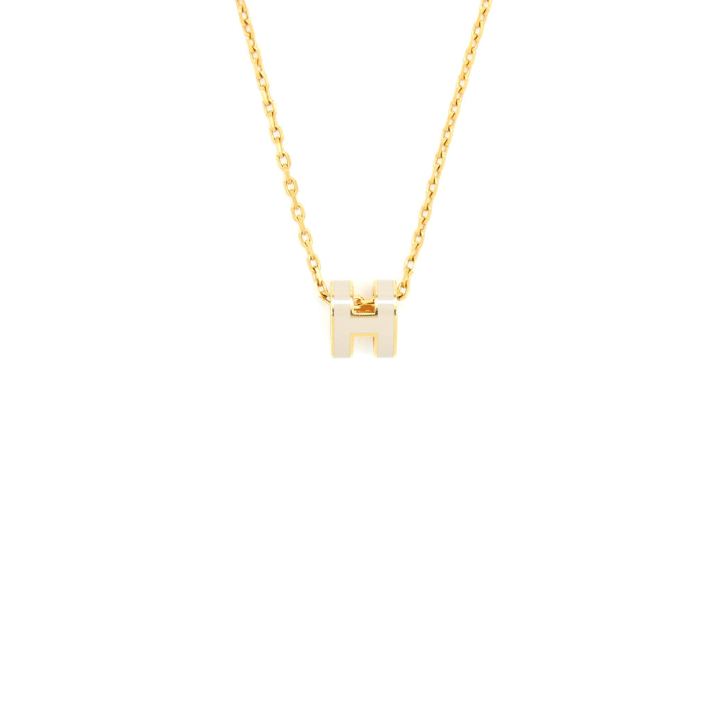 HERMES MINI POP H PENDANT AND EARRINGS MARRON GLACÉ GHW (SELL IN A SET)