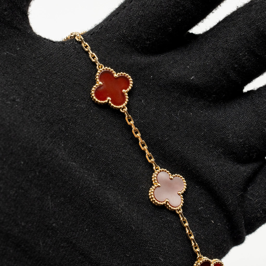 VAN CLEEF & ARPELS VINTAGE ALHAMBRA BRACELET 5 MOTIFS CARNELIAN YELLOW GOLD