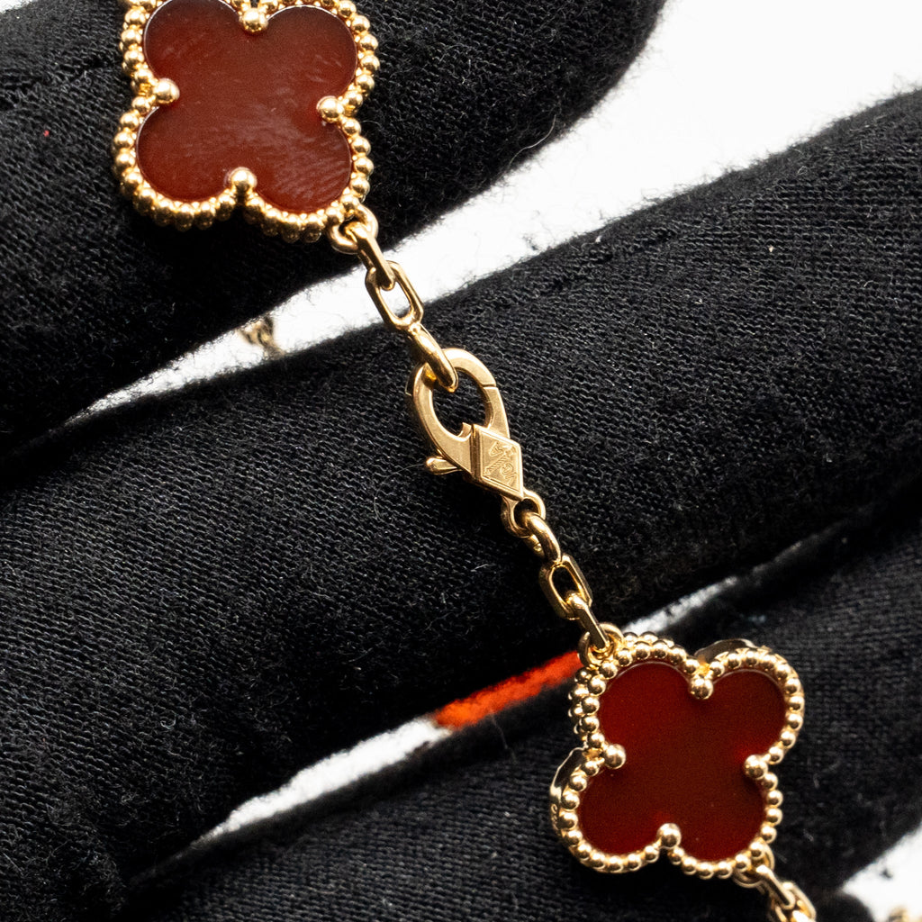 VAN CLEEF & ARPELS VINTAGE ALHAMBRA BRACELET 5 MOTIFS CARNELIAN YELLOW GOLD