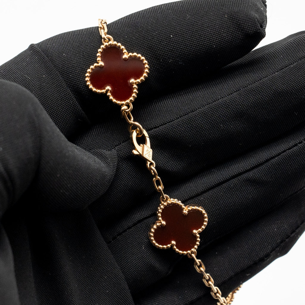 VAN CLEEF & ARPELS VINTAGE ALHAMBRA BRACELET 5 MOTIFS ROSE GOLD, CARNELIAN