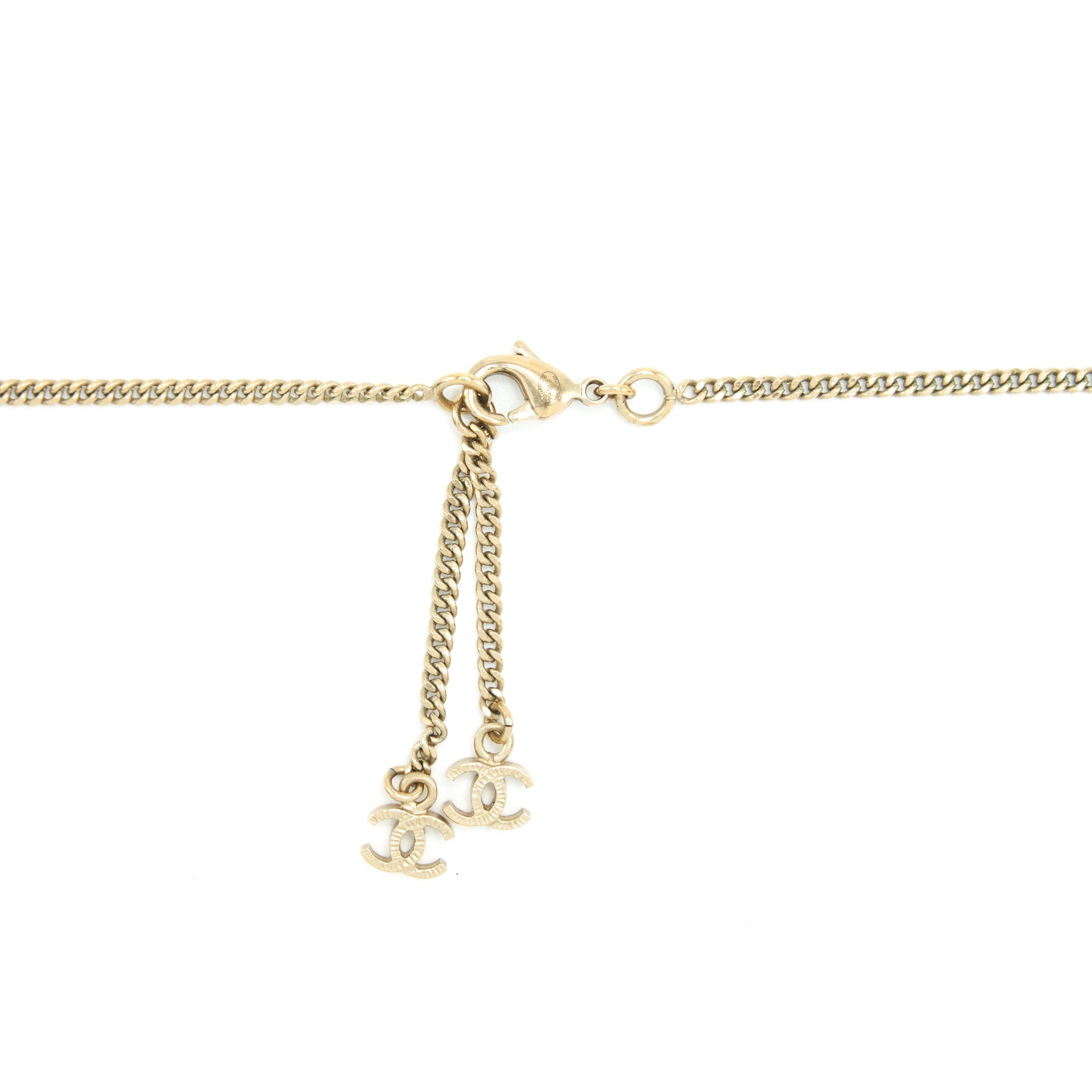 CHANEL CC LOGO WITH CRYSTAL NECKLACE LIGHT GOLD TONE