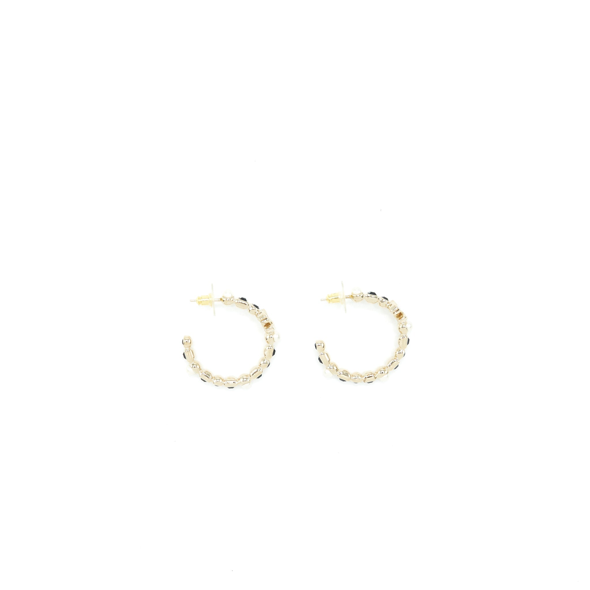 CHANEL ROUND CC BLACK EARRINGS WITH PEARL GHW
