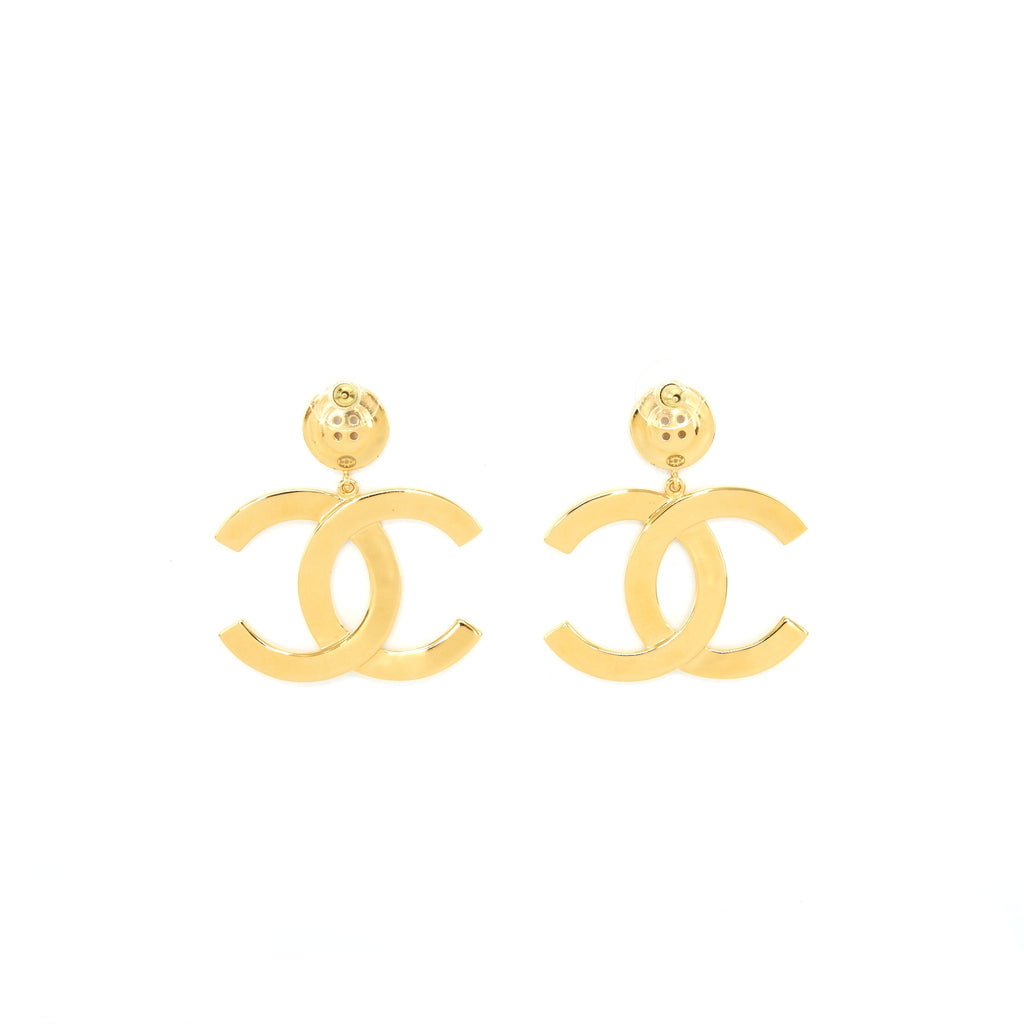 CHANEL GIANT CC LOGO EARRINGS GOLD TONE