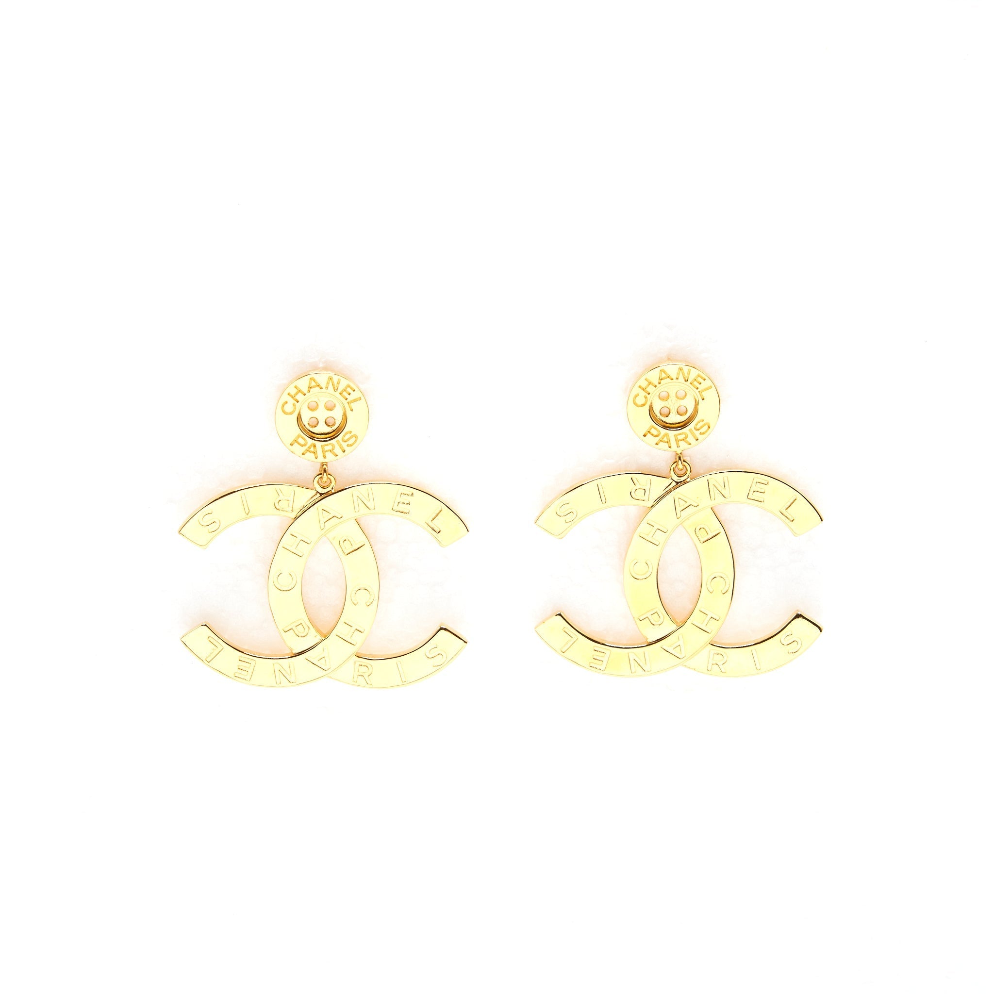 CHANEL GIANT CC LOGO EARRINGS GOLD TONE