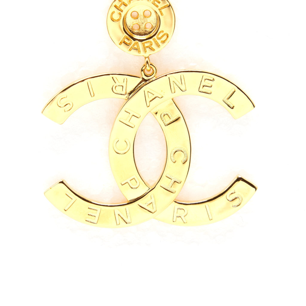 CHANEL GIANT CC LOGO EARRINGS GOLD TONE
