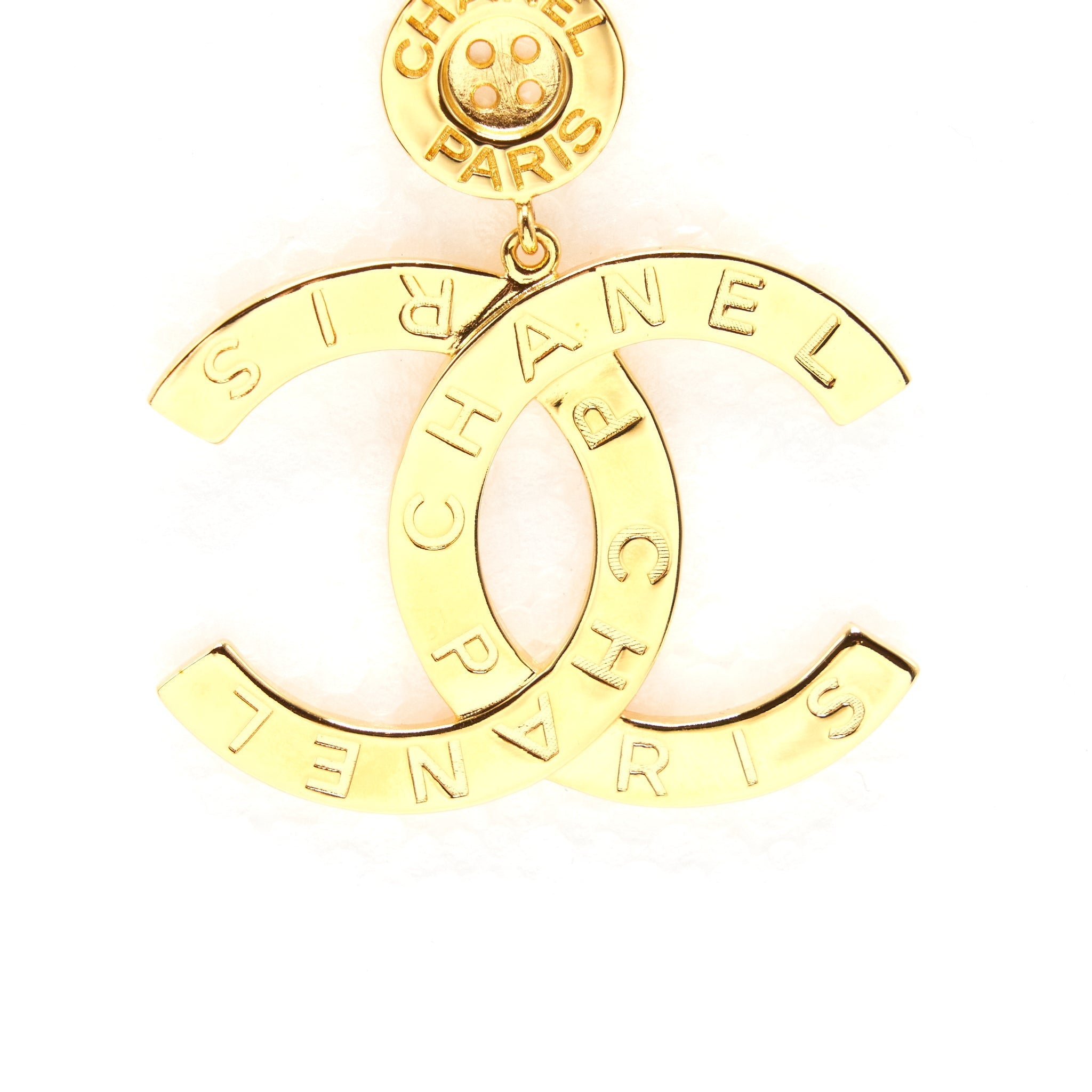 CHANEL GIANT CC LOGO EARRINGS GOLD TONE
