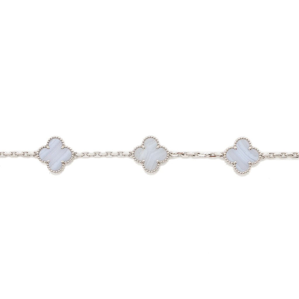 VAN CLEEF&ARPELS VINTAGE ALHAMBRA BRACELET, 5 MOTIFS 18K WHITE GOLD, CHALCEDONY