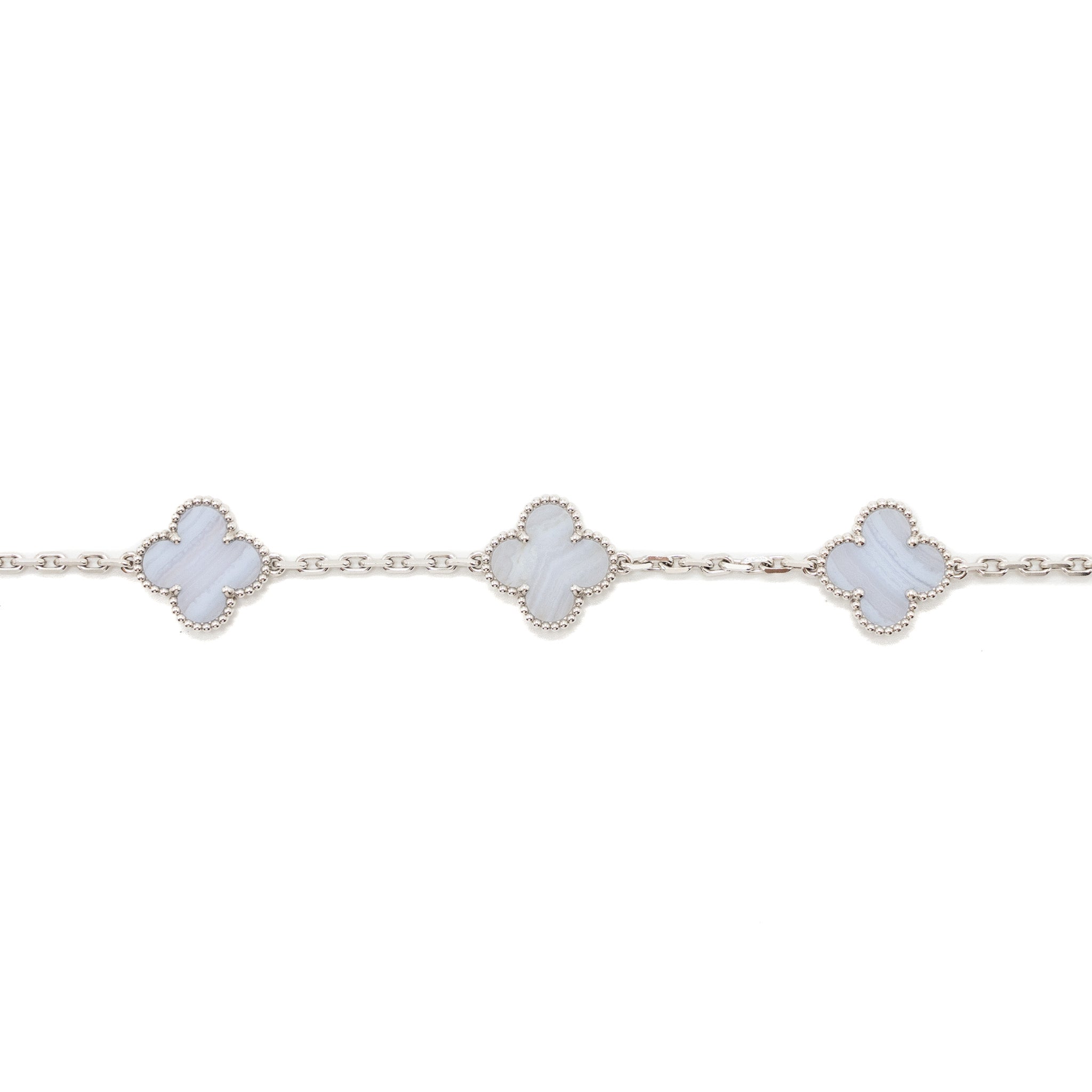VAN CLEEF&ARPELS VINTAGE ALHAMBRA BRACELET, 5 MOTIFS 18K WHITE GOLD, CHALCEDONY