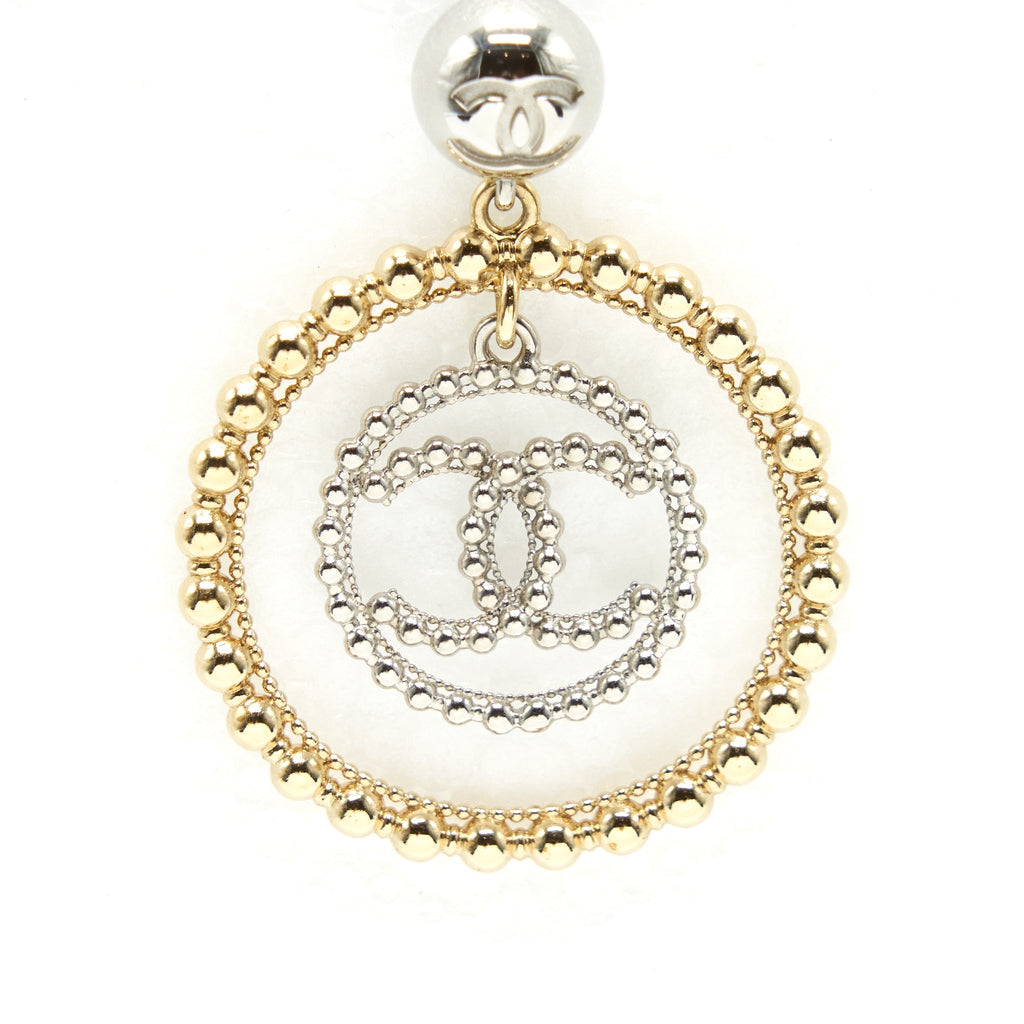 CHANEL GIANT CC LOGO AND ROUND EARRINGS SILVER/LIGHT GOLD TONE
