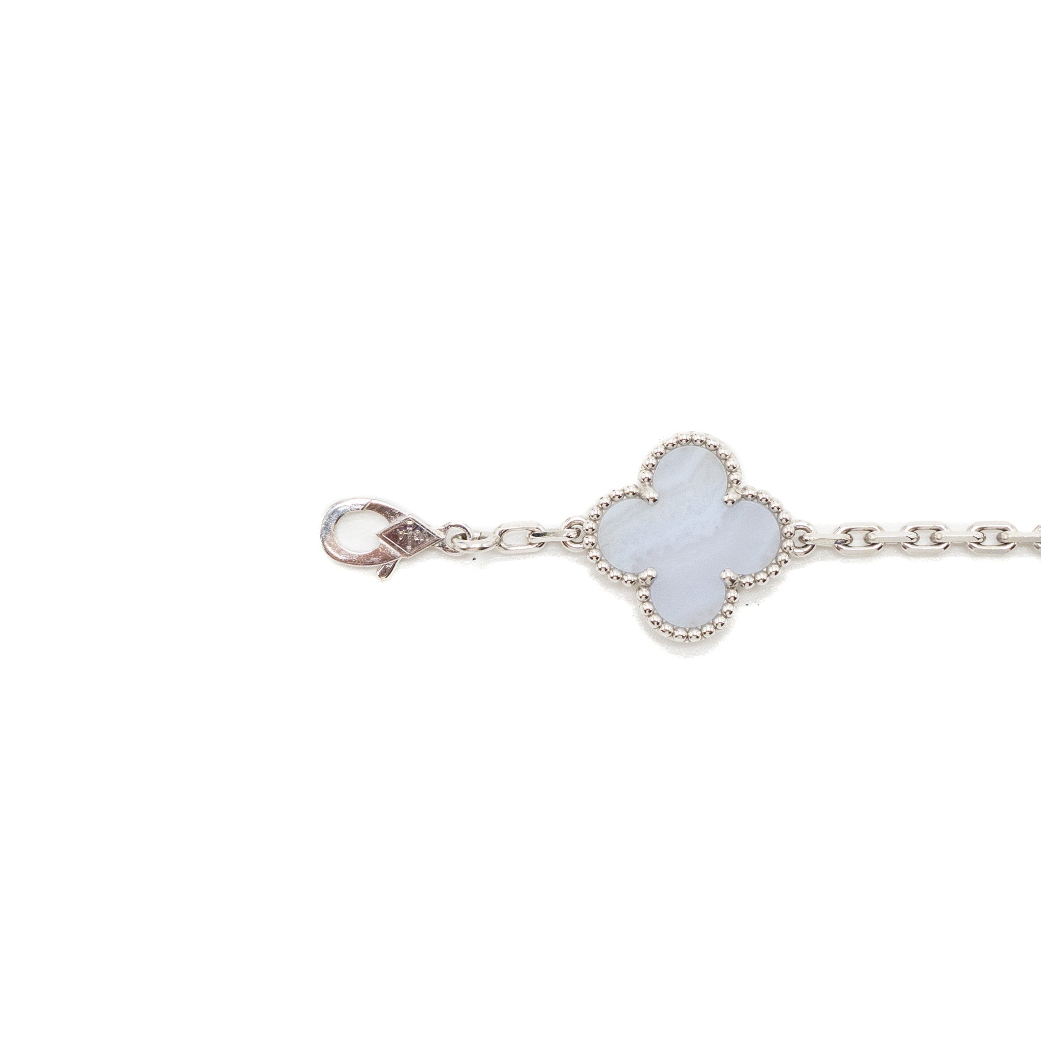 VAN CLEEF&ARPELS VINTAGE ALHAMBRA BRACELET, 5 MOTIFS 18K WHITE GOLD, CHALCEDONY