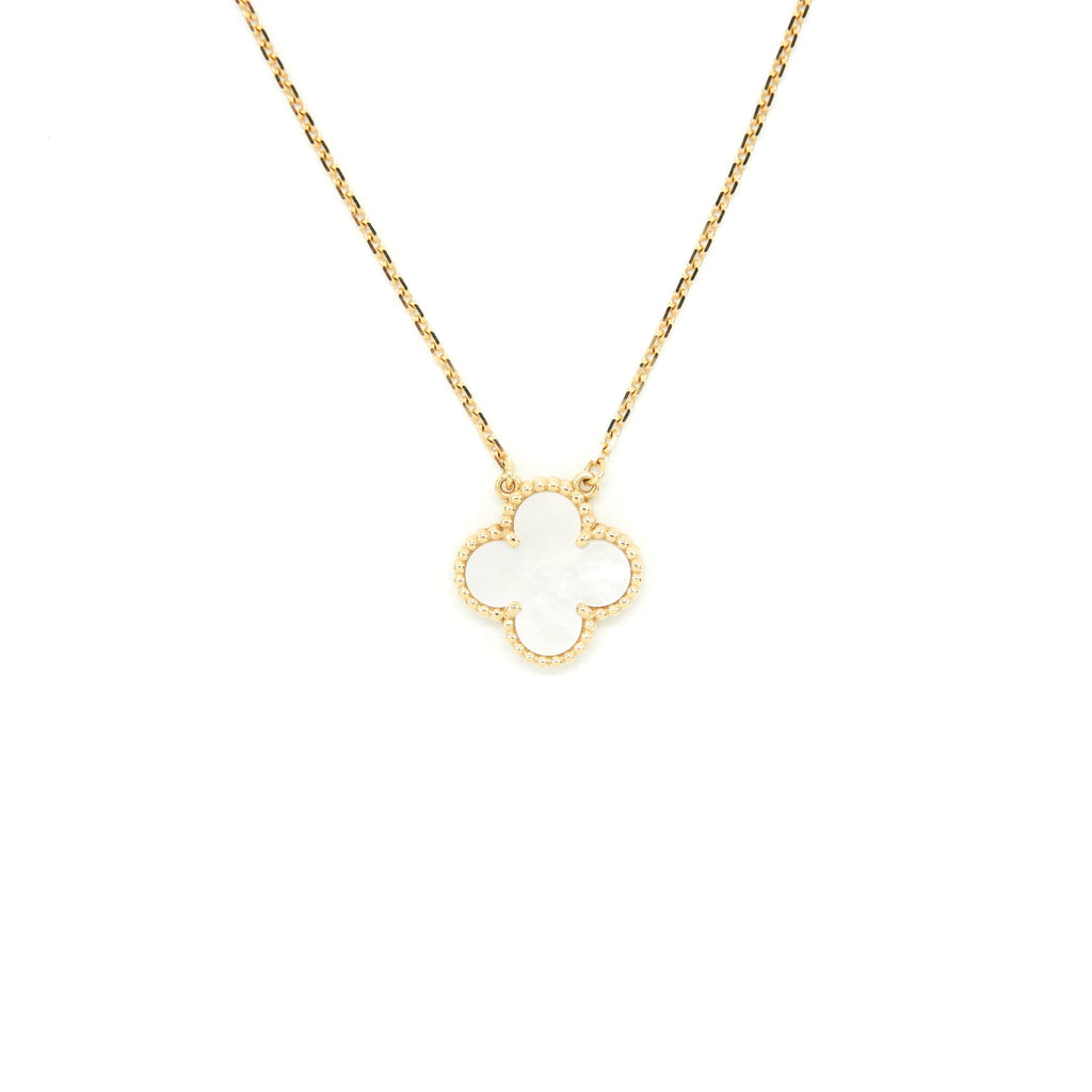 VAN CLEEF AND ARPELS VINTAGE ALHAMBRA PENDANT WHITE MOTHER OF PEARL WITH YELLOW GOLD