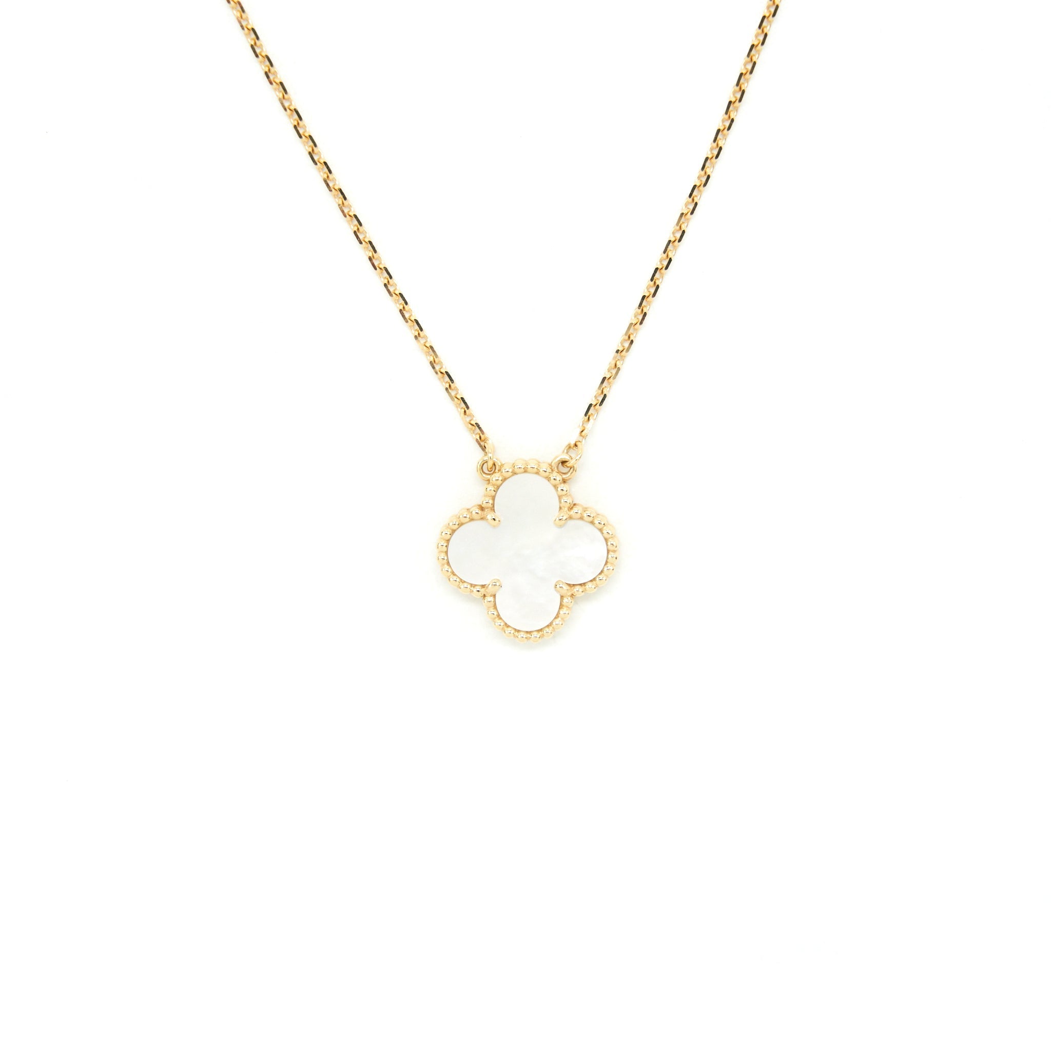 VAN CLEEF AND ARPELS VINTAGE ALHAMBRA PENDANT WHITE MOTHER OF PEARL WITH YELLOW GOLD
