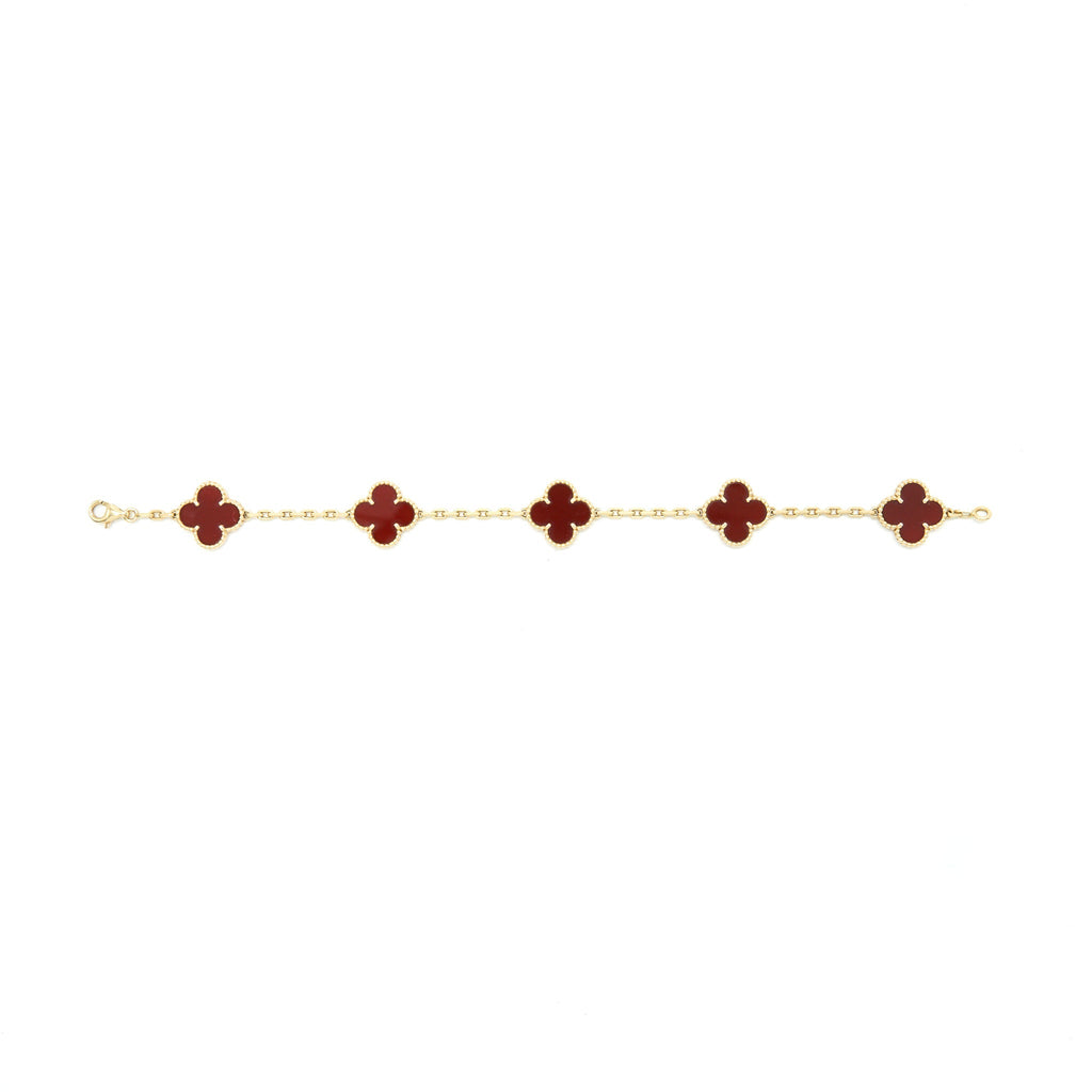 VAN CLEEF AND ARPELS VINTAGE ALHAMBRA 5 MOTIFS BRACELET CARNELIAN WITH YELLOW GOLD