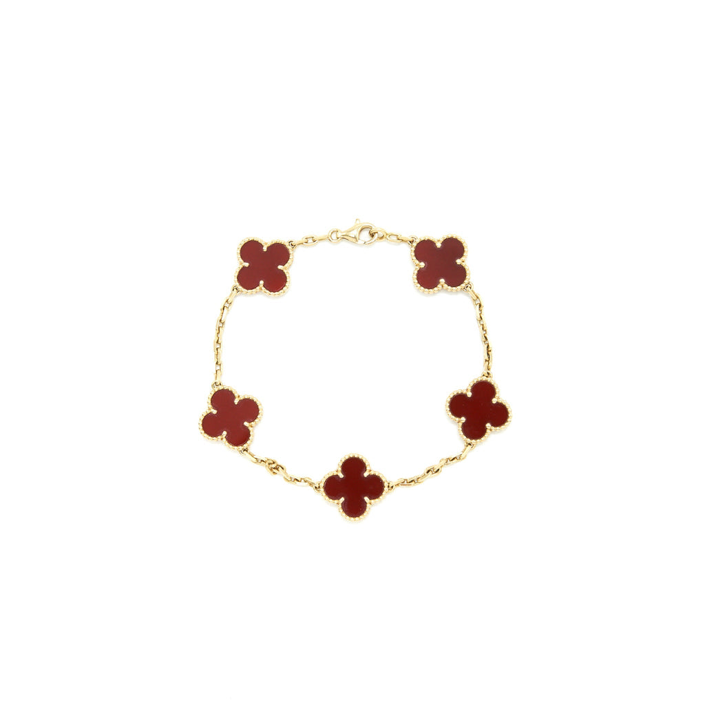 VAN CLEEF AND ARPELS VINTAGE ALHAMBRA 5 MOTIFS BRACELET CARNELIAN WITH YELLOW GOLD